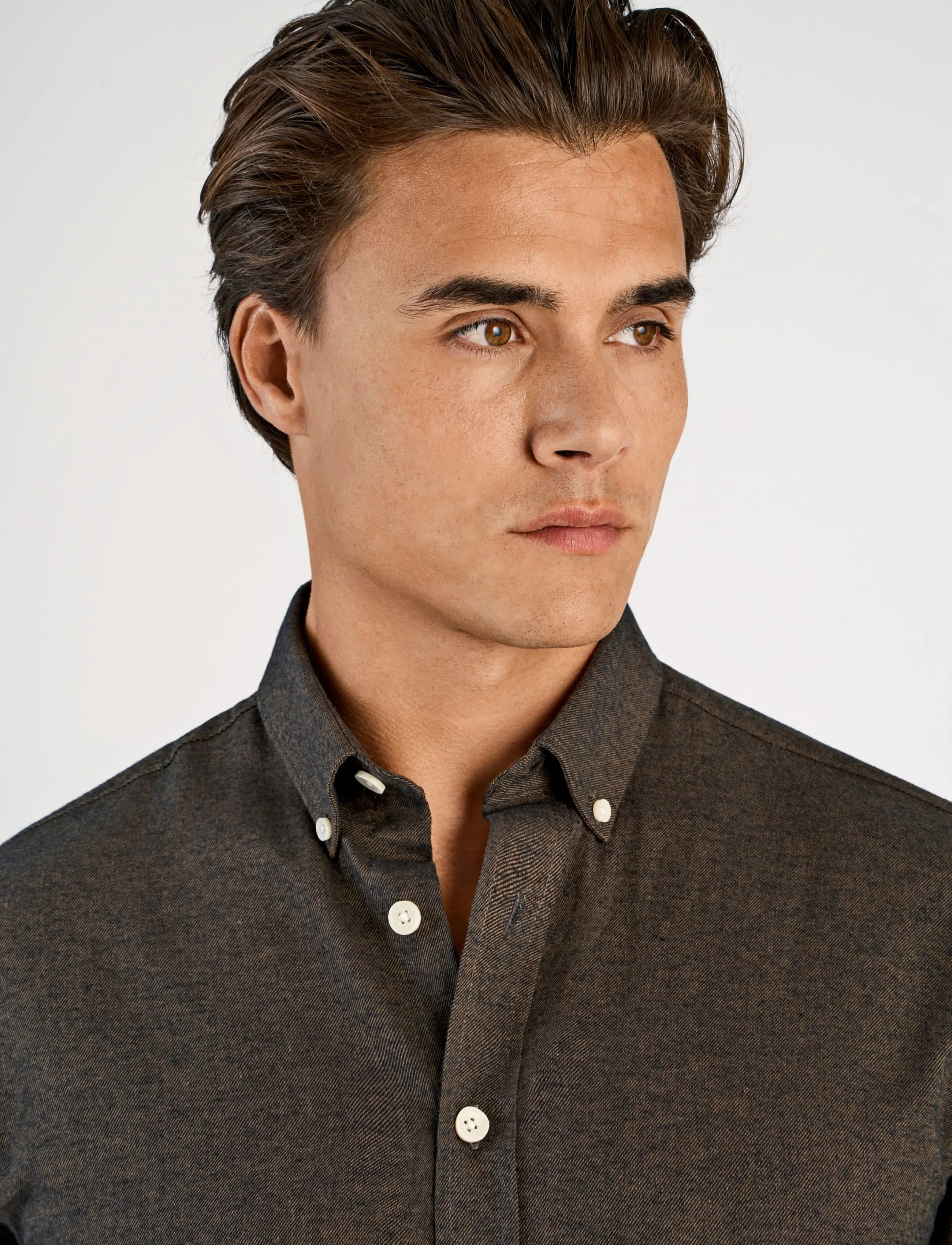 Lindbergh - Mélange brushed shirt L/S - Regular - casual skjortor - dk brown - 5