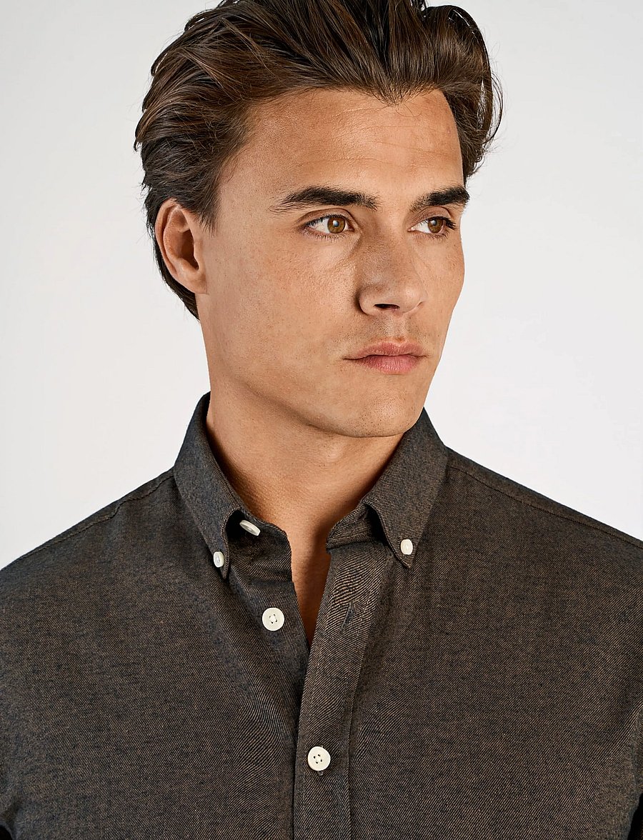 Lindbergh - Mélange brushed shirt L/S - Regular - casual skjortor - dk brown - 5