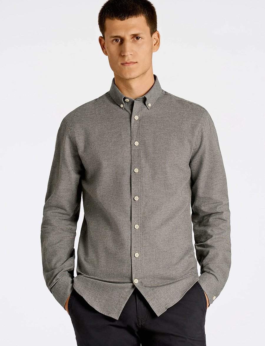 Lindbergh - Mélange brushed shirt L/S - Regular - casual skjortor - grey - 3
