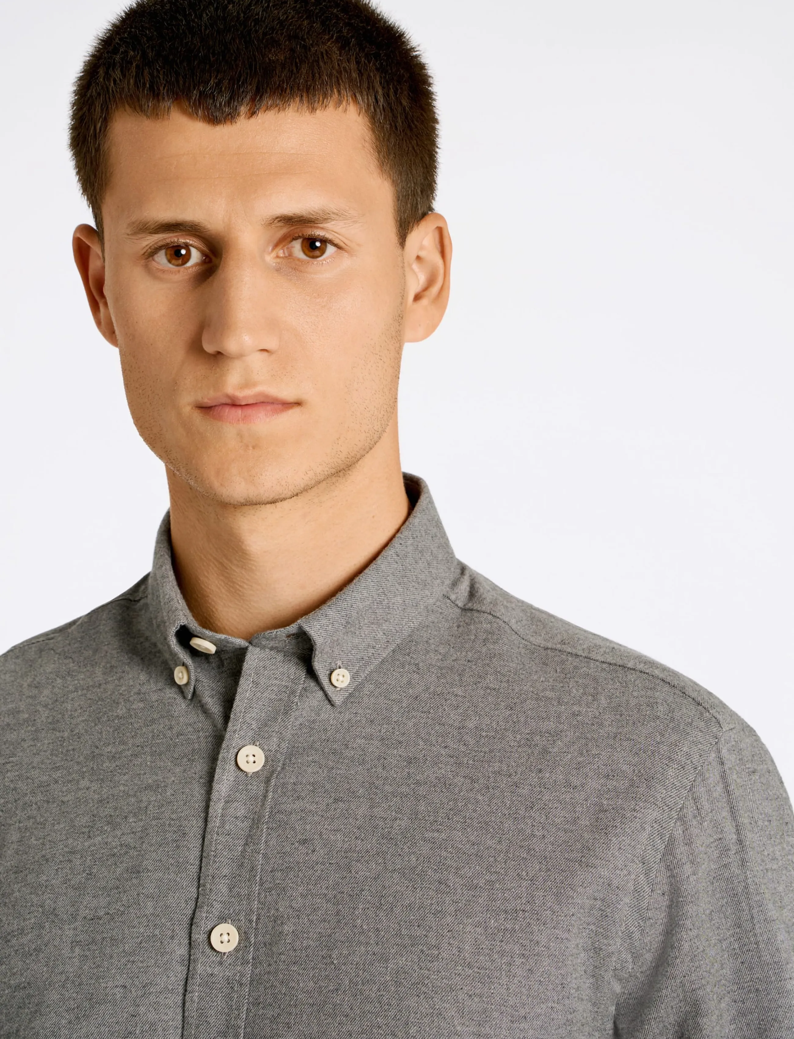Lindbergh - Mélange brushed shirt L/S - Regular - casual skjortor - grey - 5