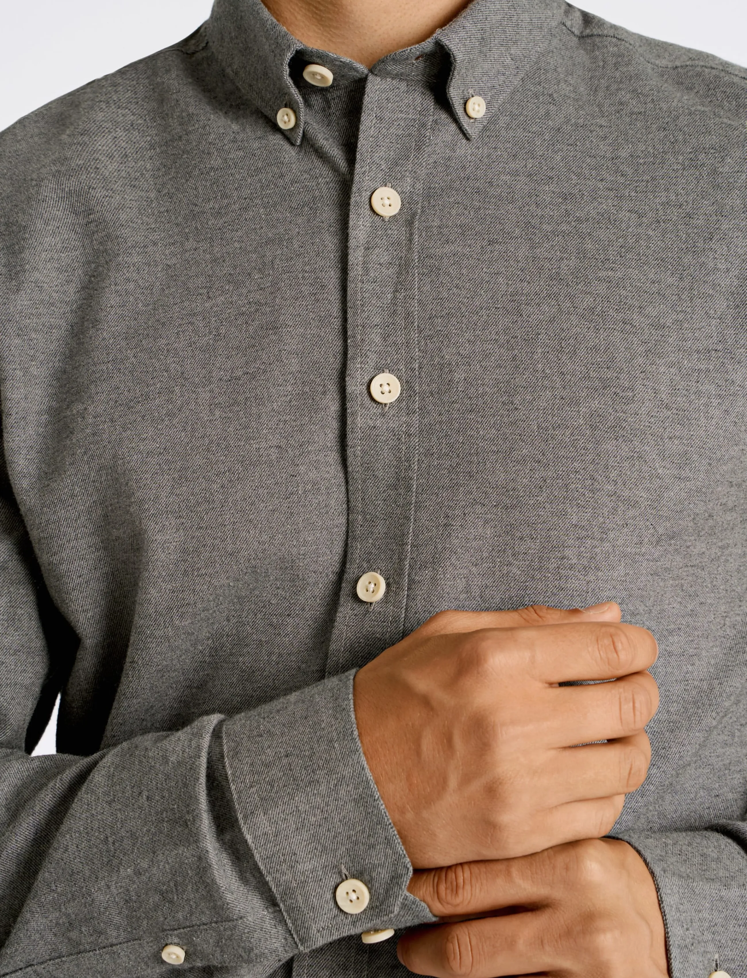 Lindbergh Mélange Brushed Shirt L/S Regular casual skjortor herr – bild 5