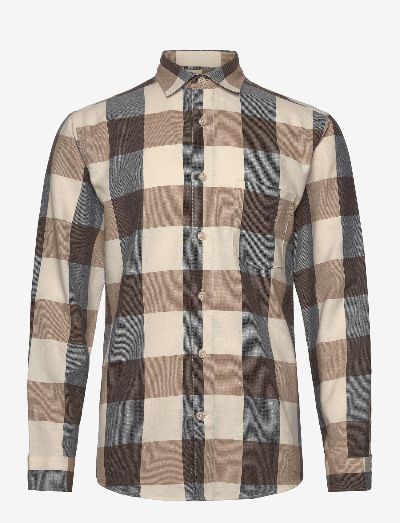 Lindbergh - Checked twill shirt L/S - ternede skjorter - sand - 0
