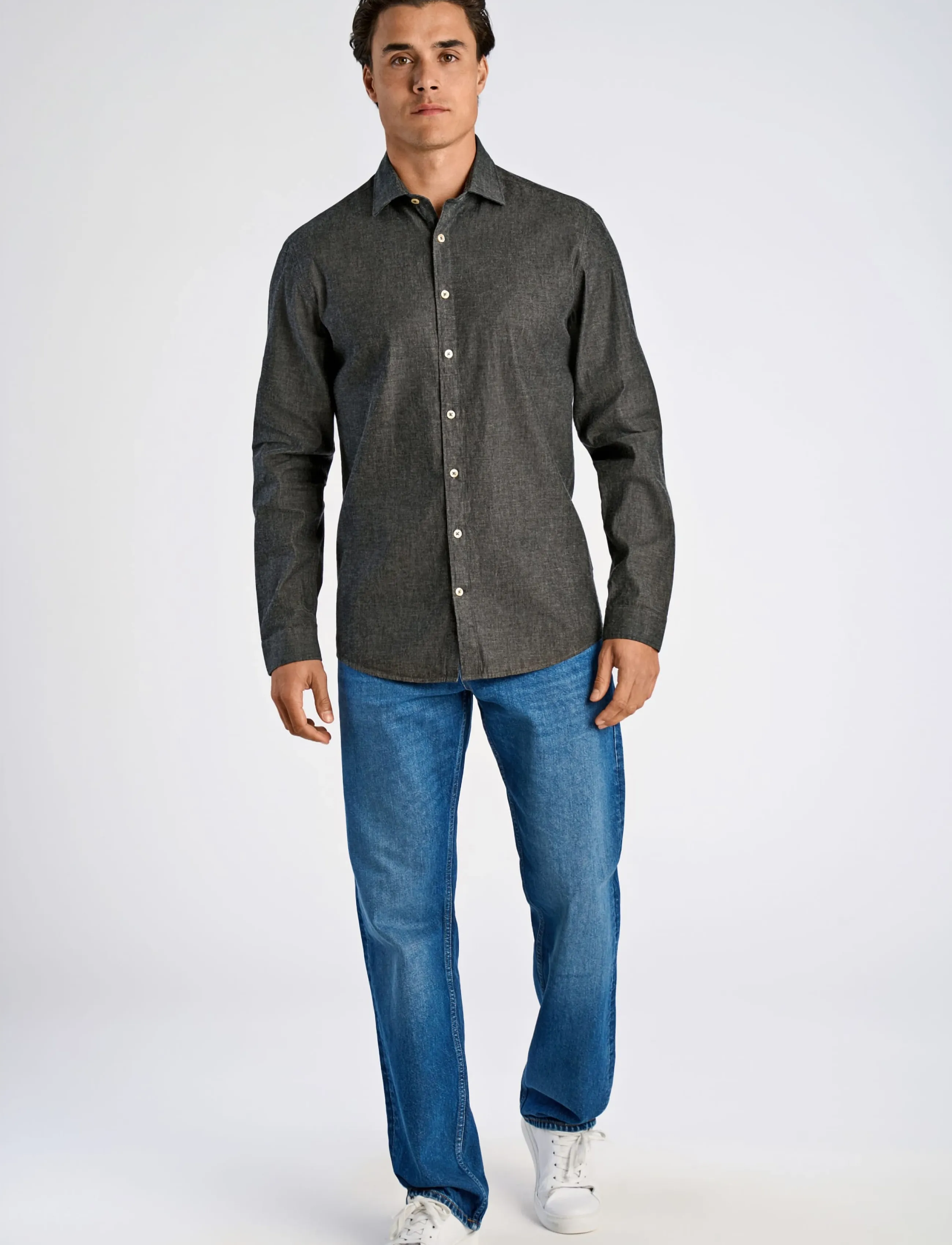 Lindbergh Soft Indigo Stretch Shirt L/S, M, Grey, Skjorter > Denim-Skjorter, Herre