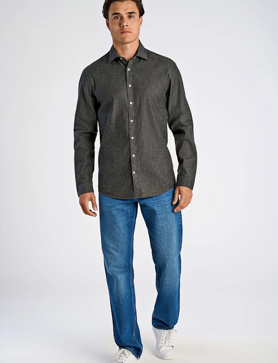 Lindbergh - Soft indigo stretch shirt L/S - casual shirts - black - 0
