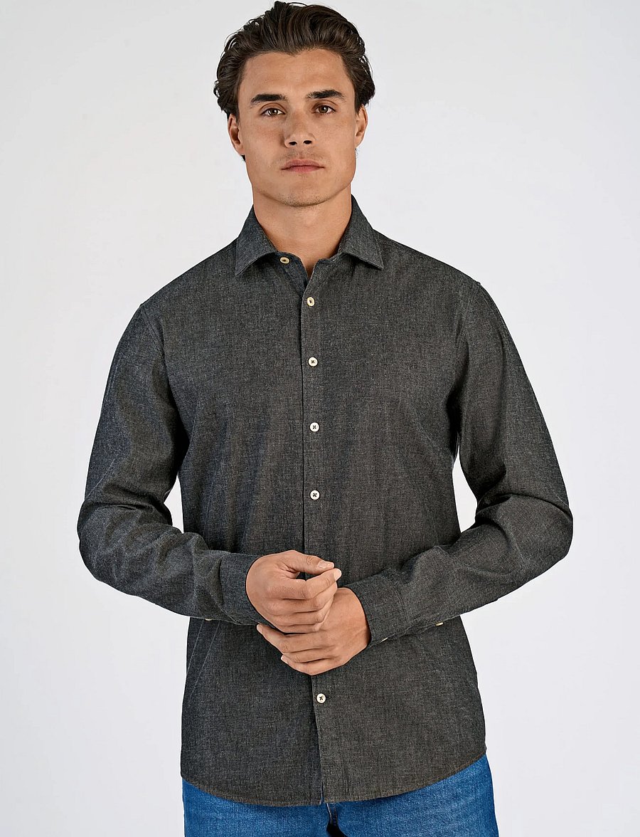 Lindbergh - Soft indigo stretch shirt L/S - casual shirts - black - 3