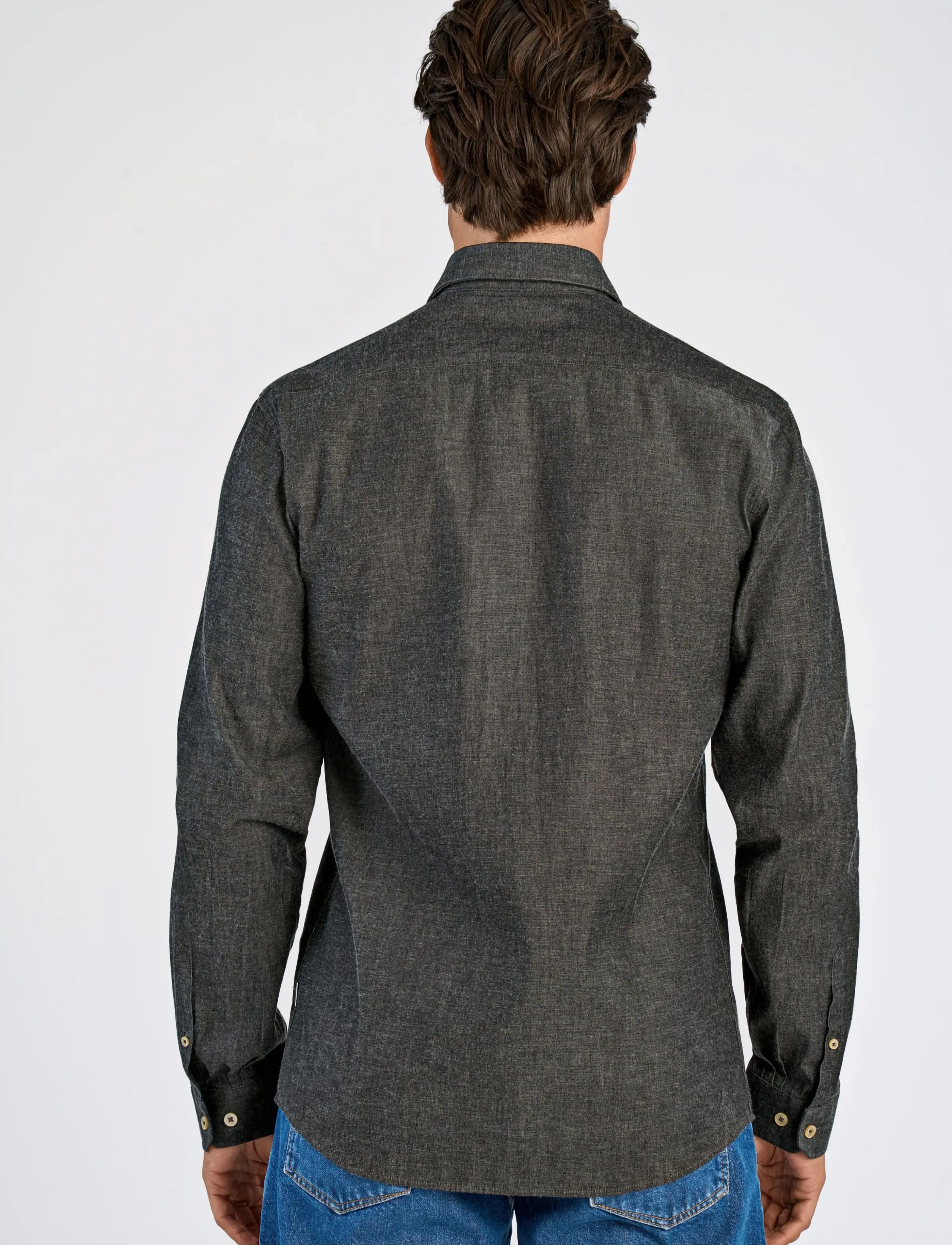 Lindbergh - Soft indigo stretch shirt L/S - casual hemden - black - 4