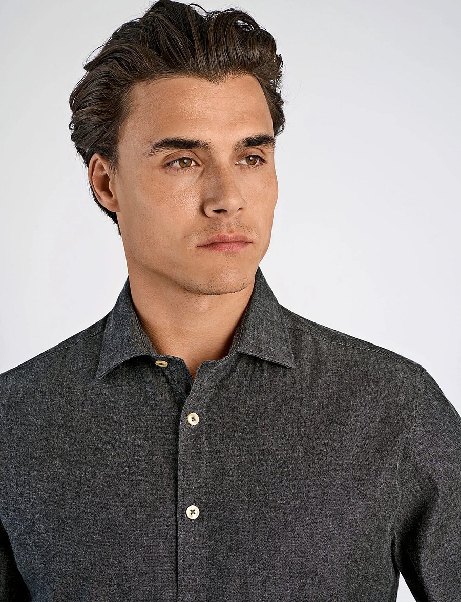 Lindbergh - Soft indigo stretch shirt L/S - casual shirts - black - 5