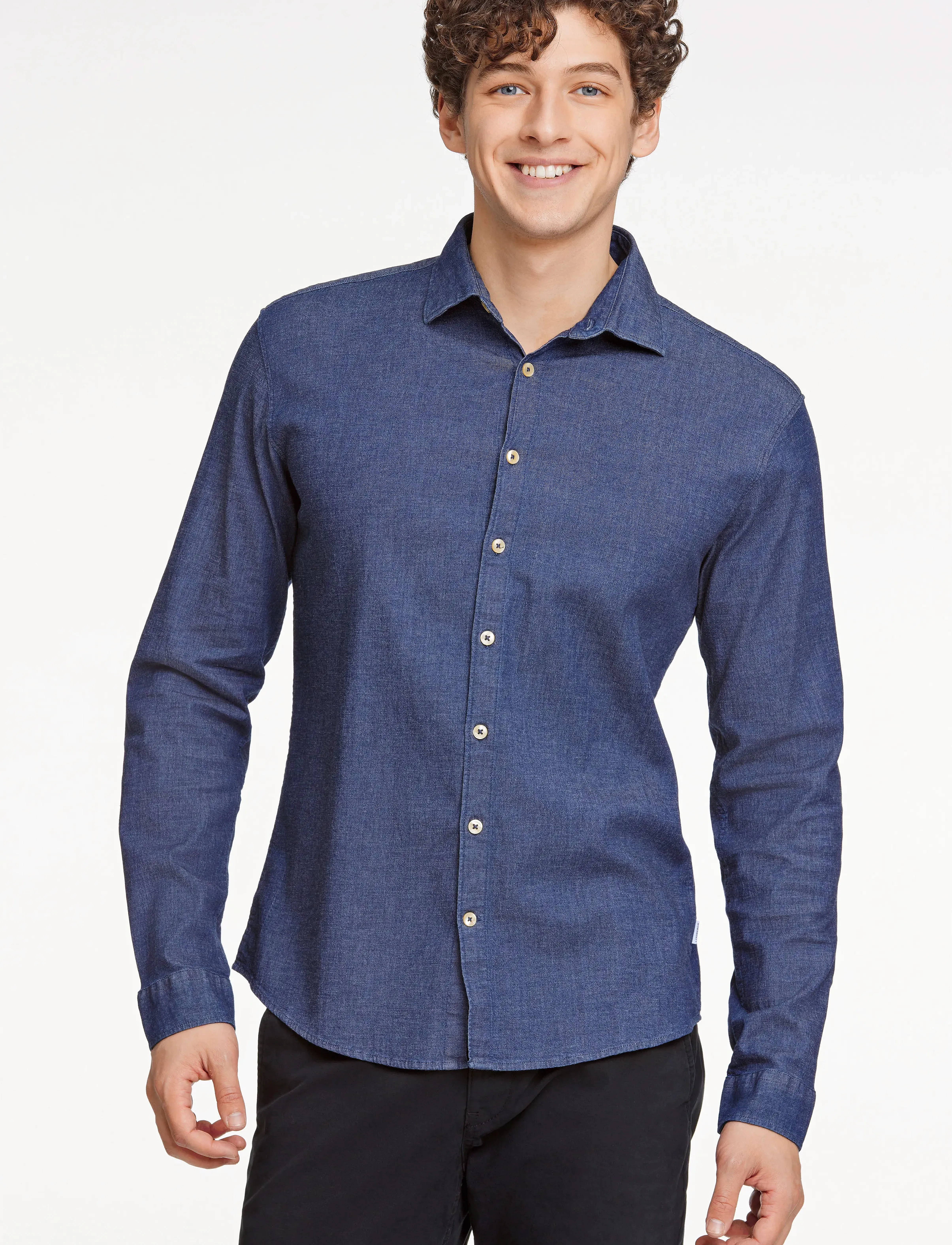 Lindbergh Soft Indigo Stretch Shirt L/S, M, Navy, Skjorter > Denim-Skjorter, Herre