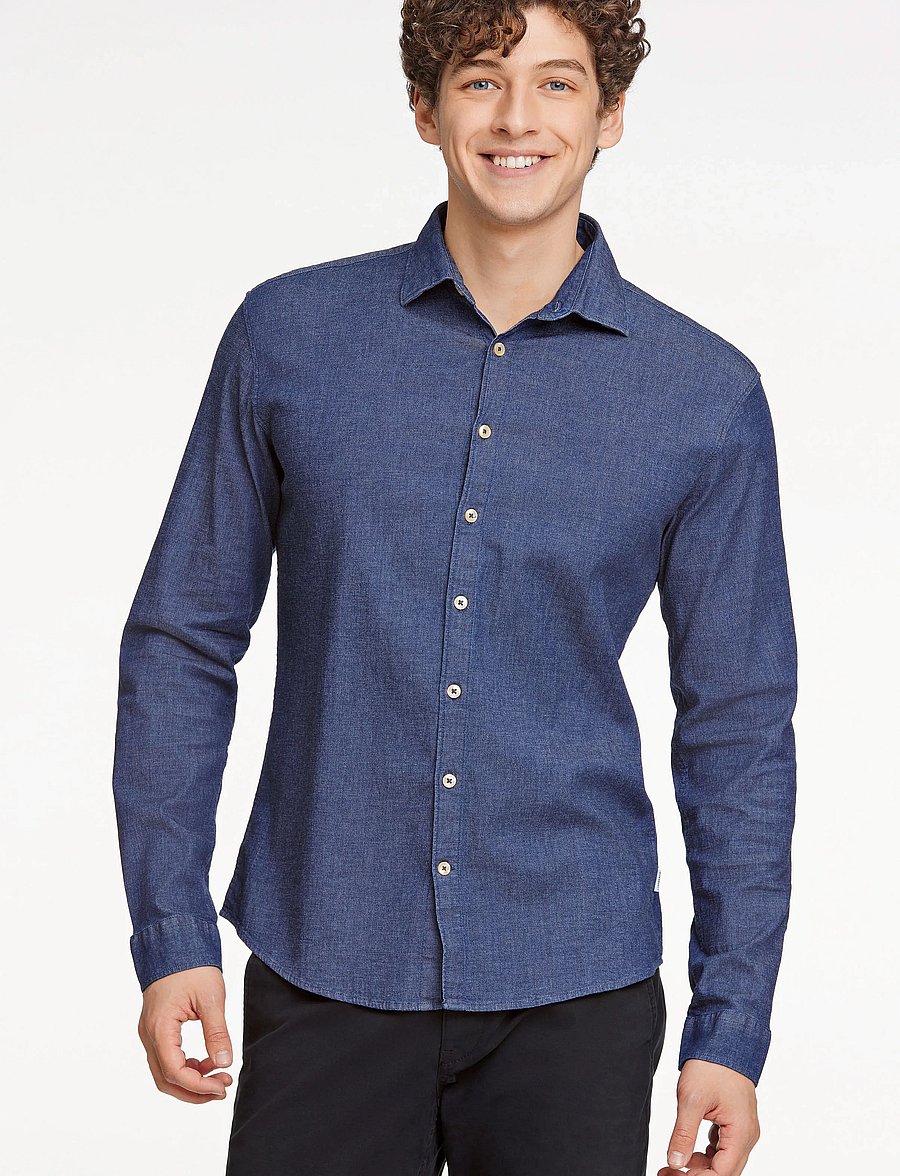 Lindbergh - Soft indigo stretch shirt L/S - freizeithemden - dk blue - 0