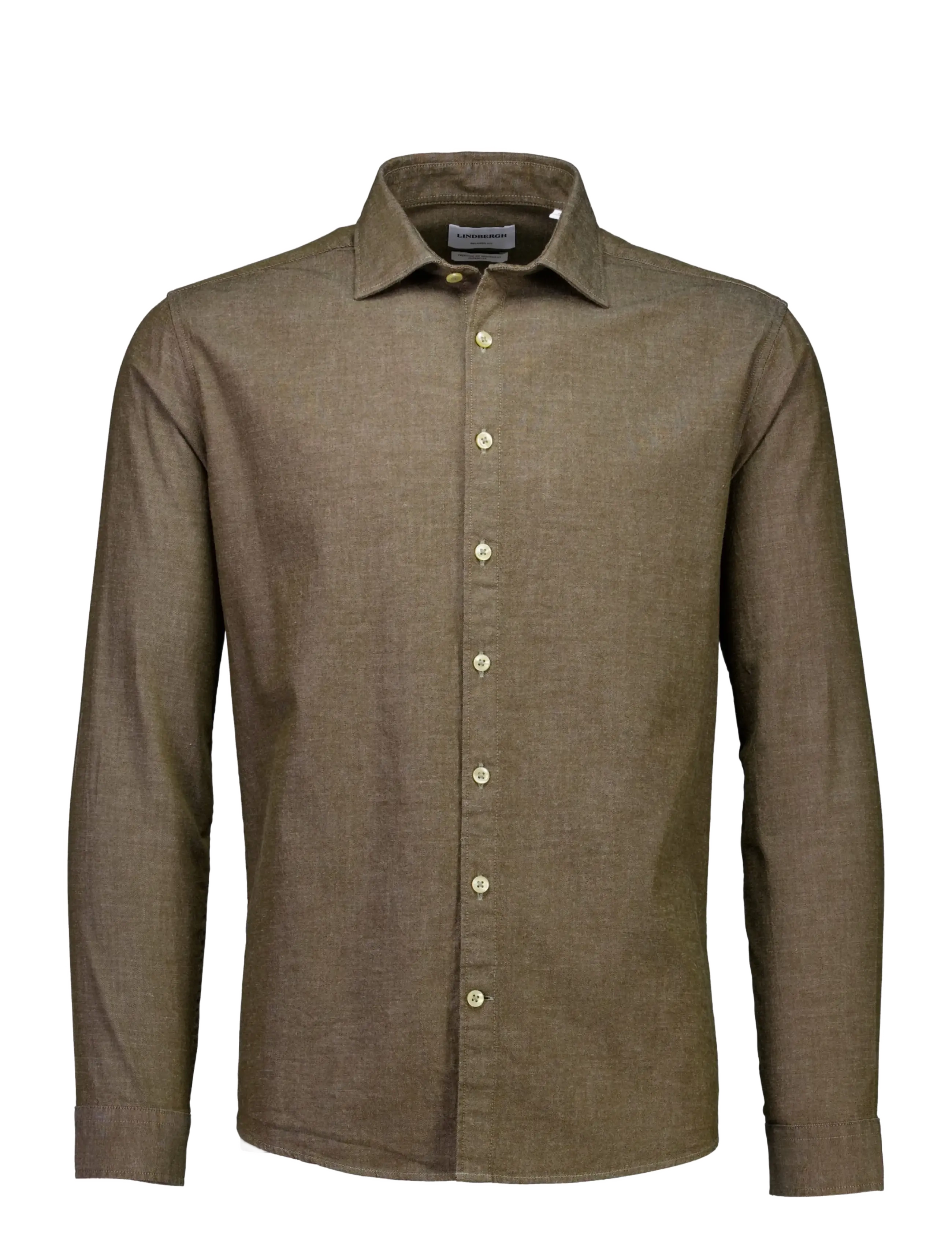 Lindbergh - Soft indigo stretch shirt L/S - casual skjortor - dk olive - 1