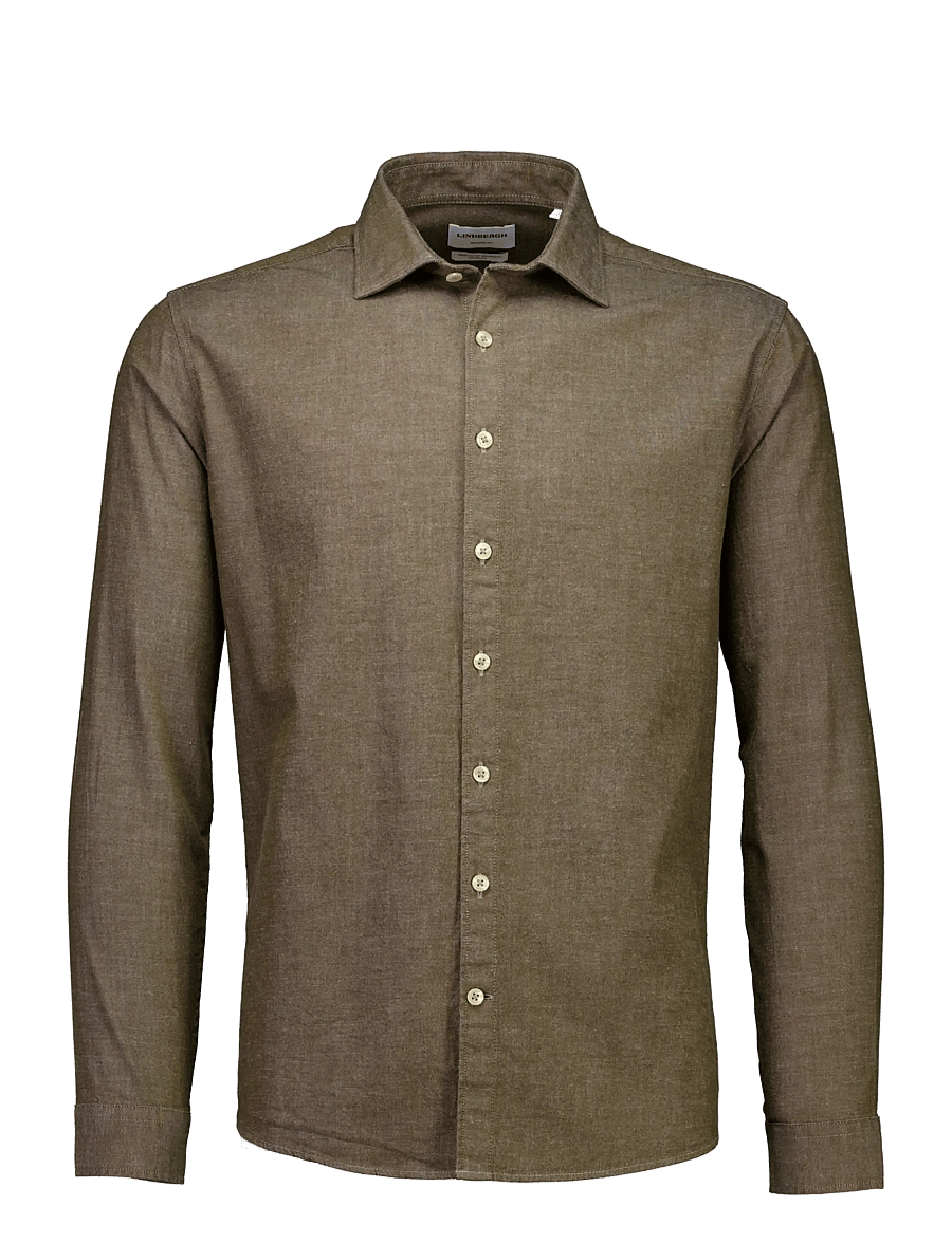 Lindbergh - Soft indigo stretch shirt L/S - vabaajasärgid - dk olive - 1