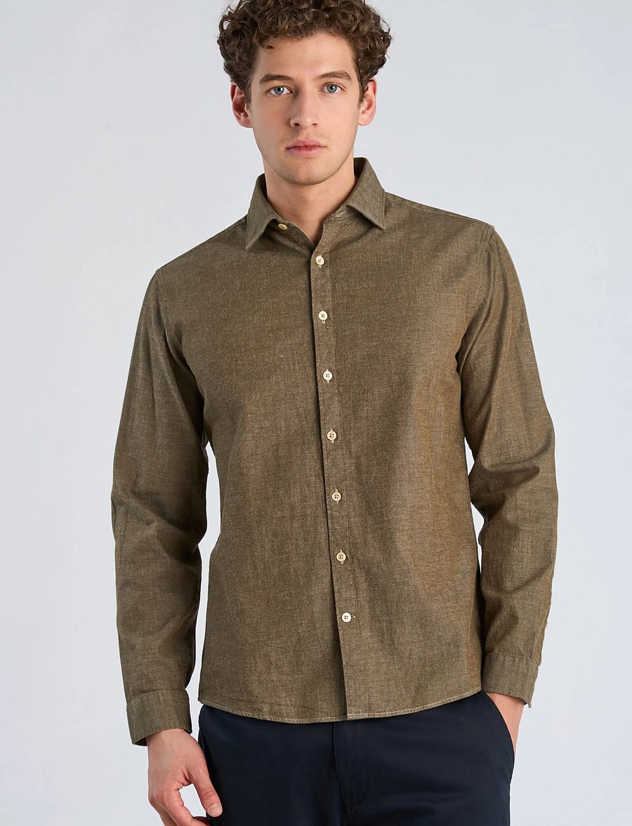 Lindbergh - Soft indigo stretch shirt L/S - vabaajasärgid - dk olive - 3