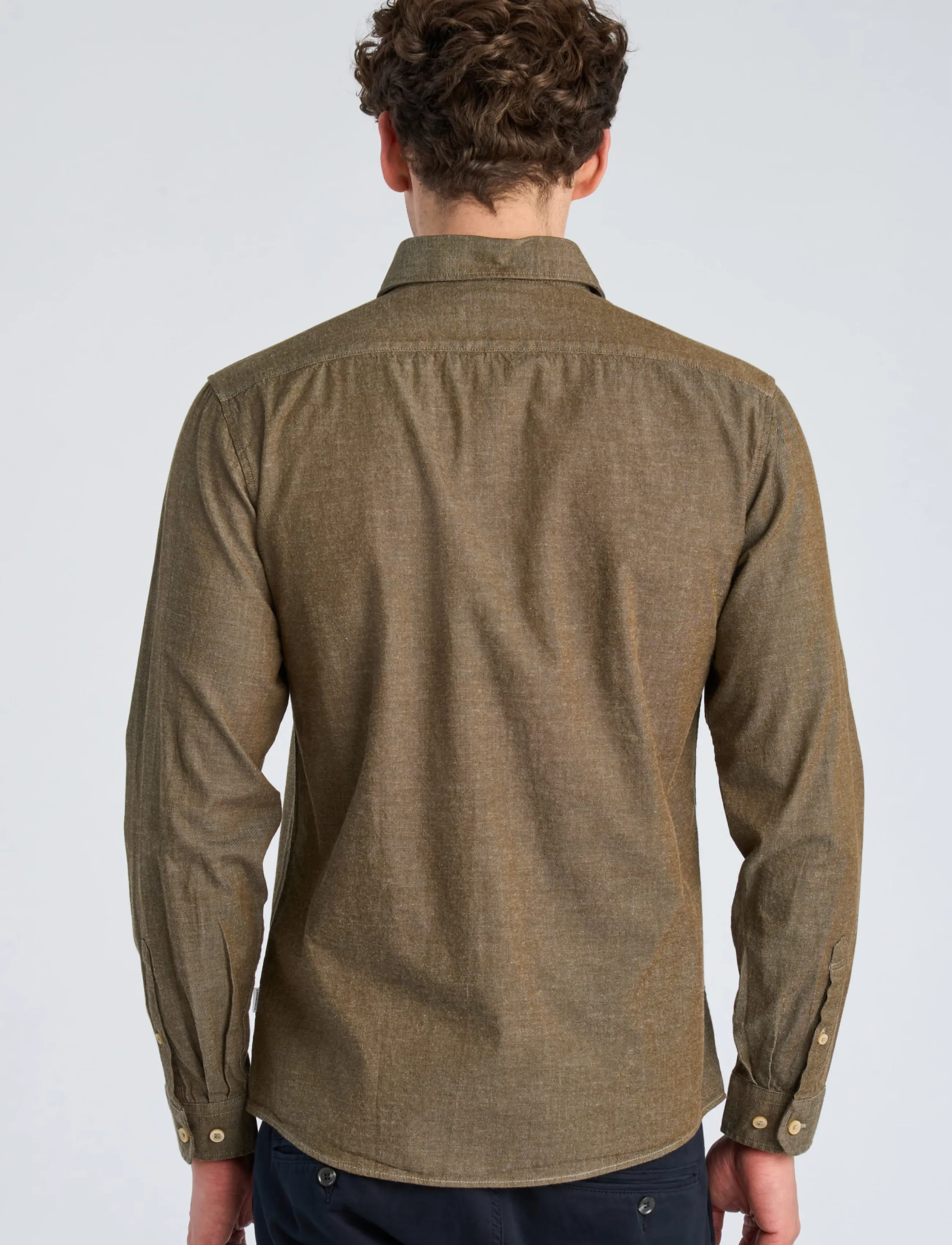 Lindbergh - Soft indigo stretch shirt L/S - casual skjortor - dk olive - 4