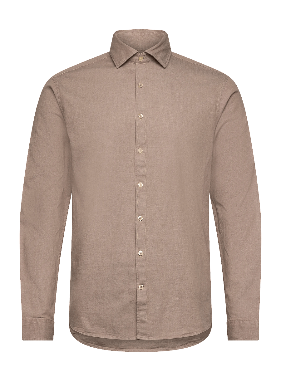 Lindbergh - Soft indigo stretch shirt L/S - casual shirts - dk sand - 1