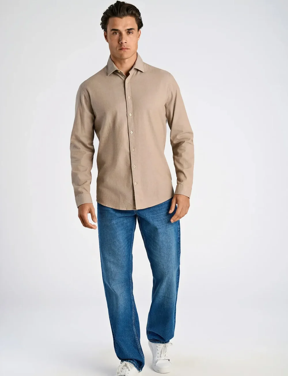 Lindbergh - Soft indigo stretch shirt L/S - casual hemden - dk sand - 0