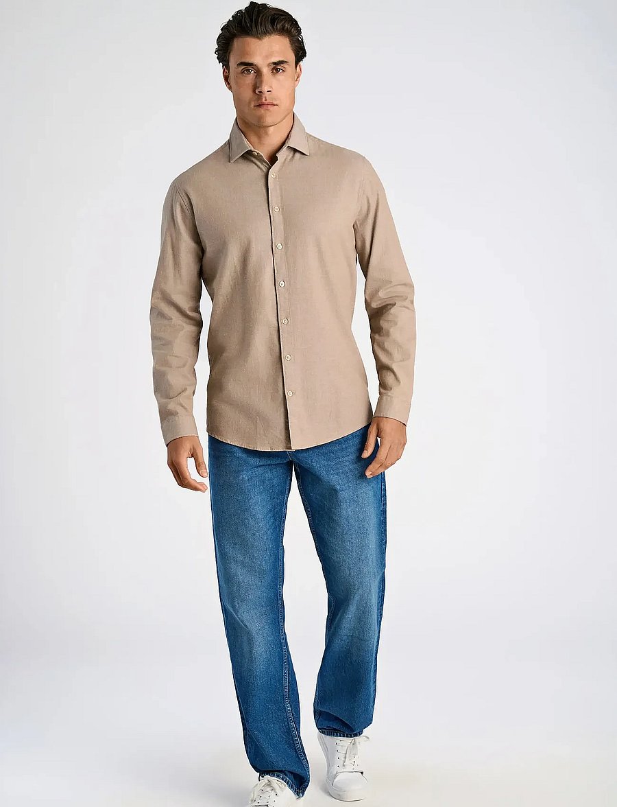 Lindbergh - Soft indigo stretch shirt L/S - casual shirts - dk sand - 0
