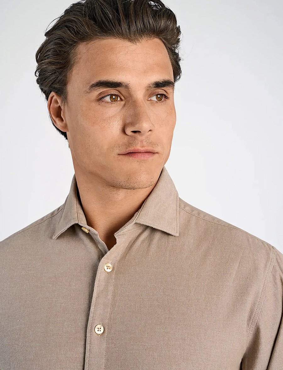 Lindbergh - Soft indigo stretch shirt L/S - casual shirts - dk sand - 3