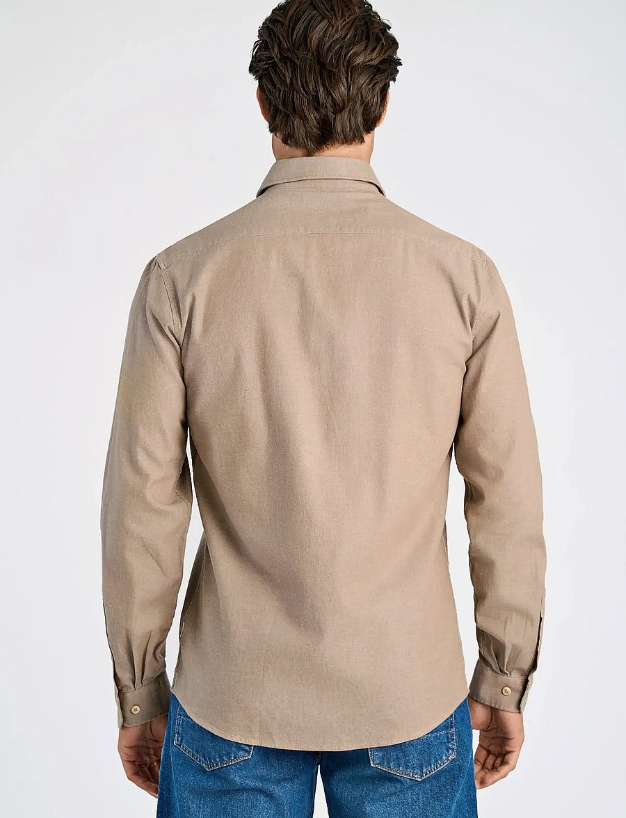 Lindbergh - Soft indigo stretch shirt L/S - casual shirts - dk sand - 4