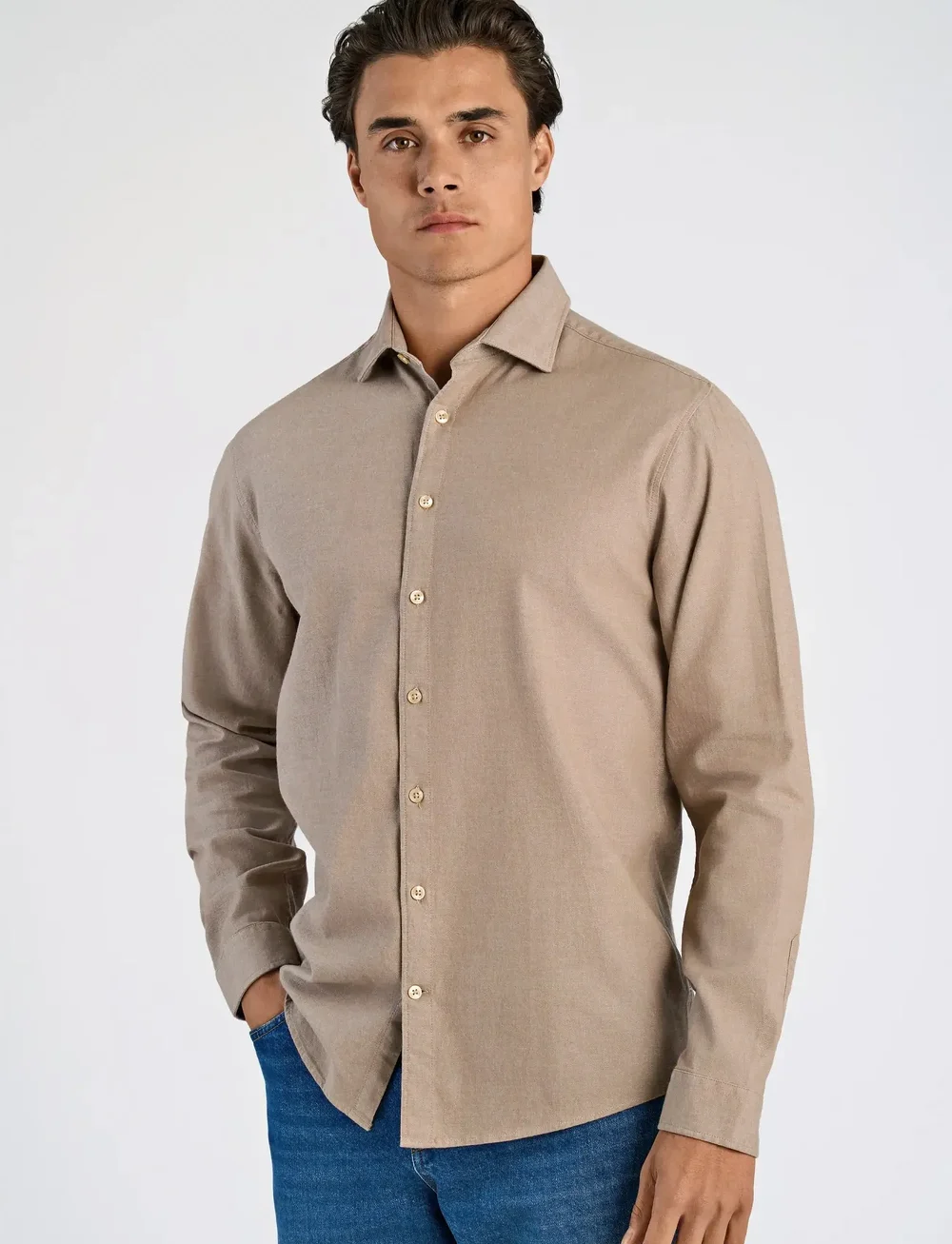 Lindbergh - Soft indigo stretch shirt L/S - casual hemden - dk sand - 5