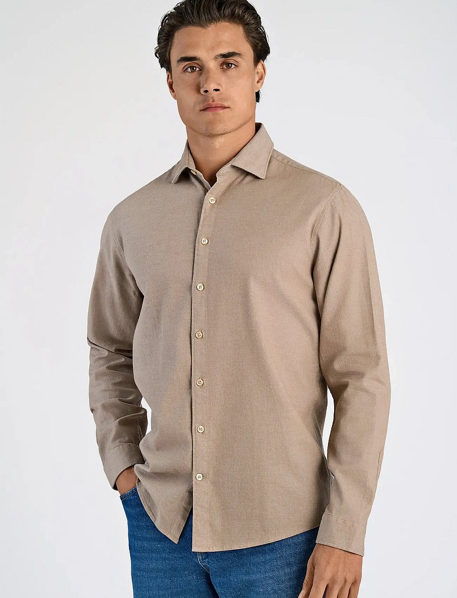 Lindbergh - Soft indigo stretch shirt L/S - casual shirts - dk sand - 5
