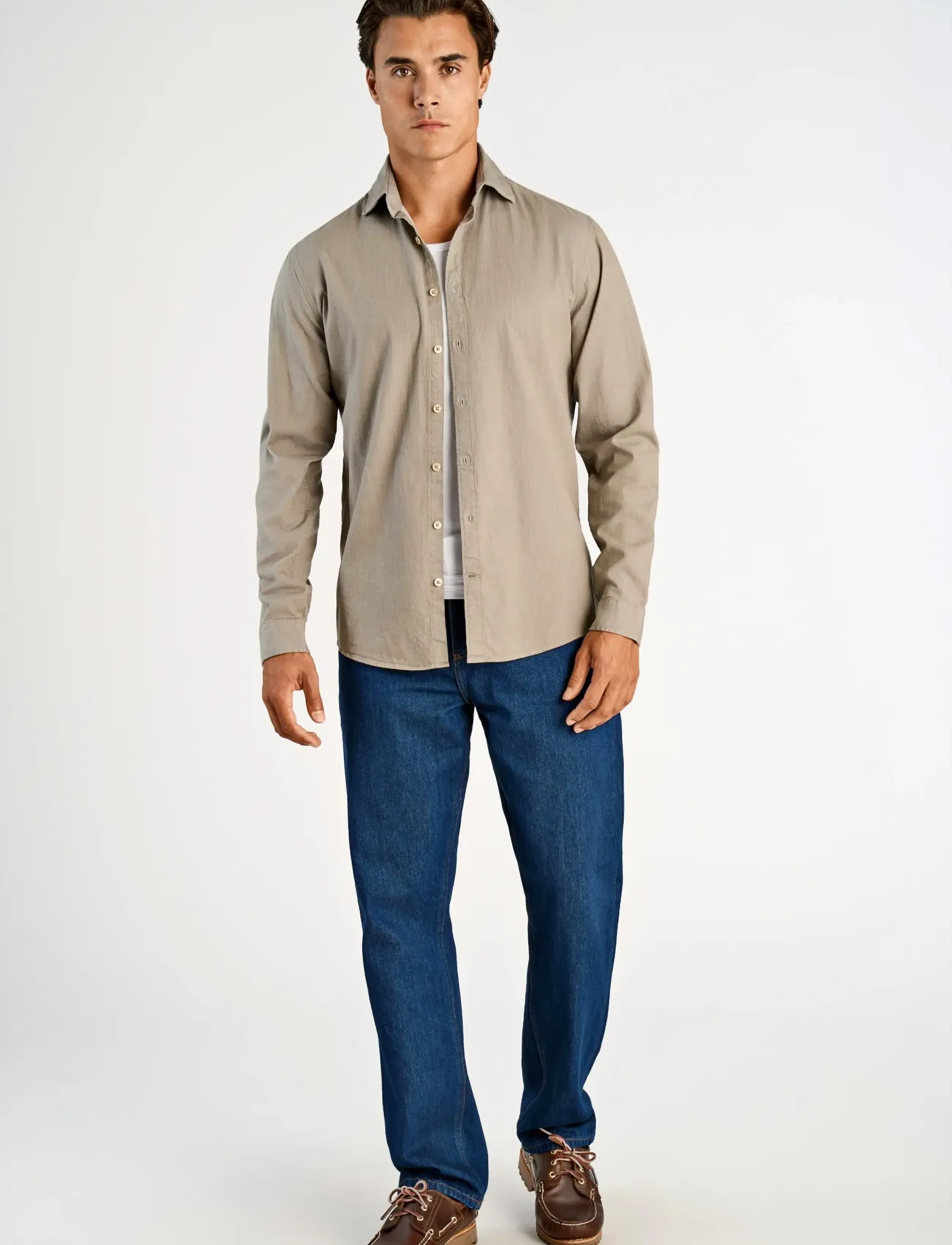Lindbergh Soft Indigo Stretch Shirt L/S, XL, Beige, Skjorter > Denim-Skjorter, Herre