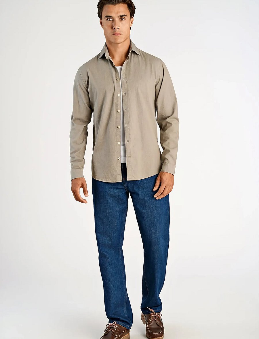 Lindbergh - Soft indigo stretch shirt L/S - casual shirts - dusty green - 0