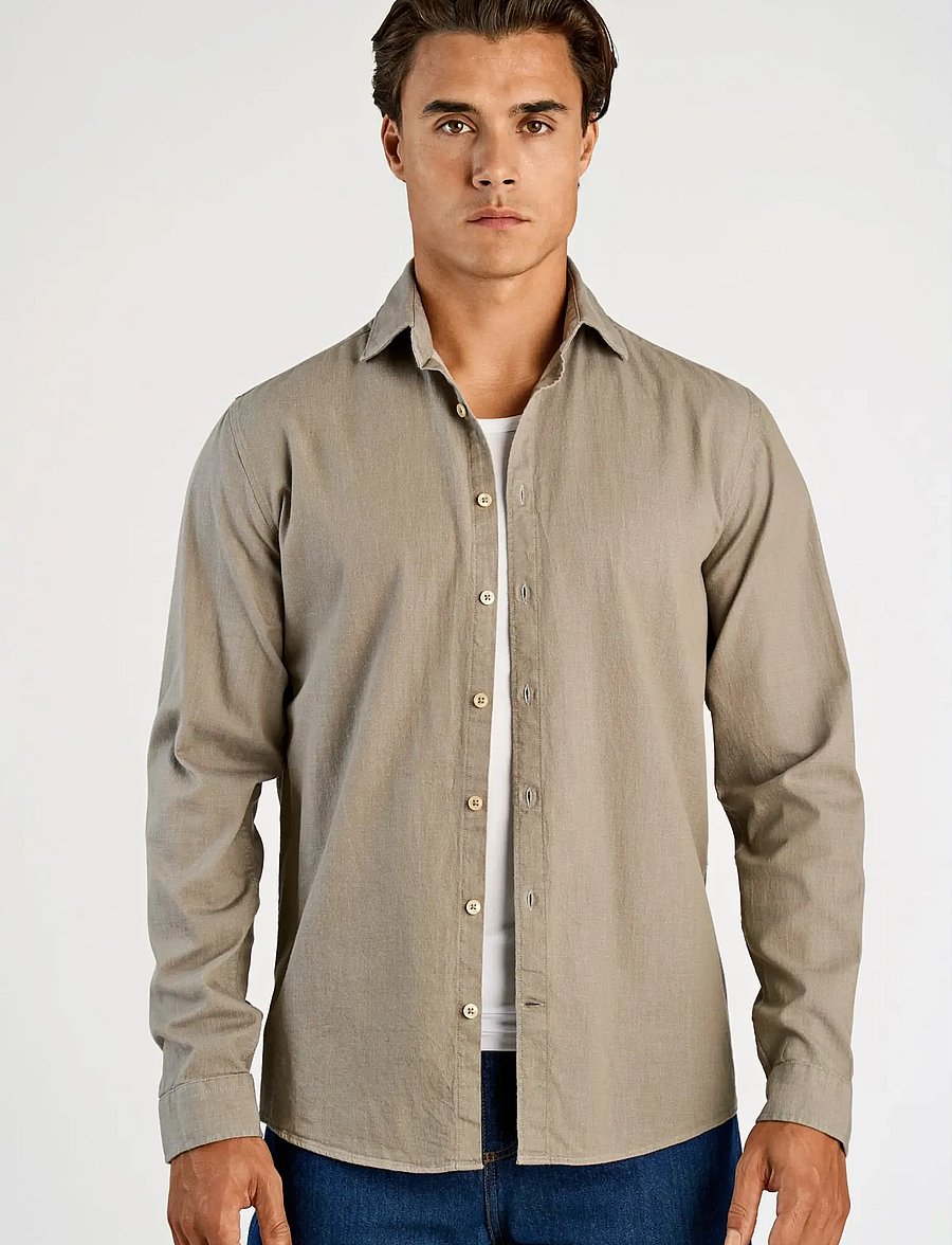 Lindbergh - Soft indigo stretch shirt L/S - casual shirts - dusty green - 3