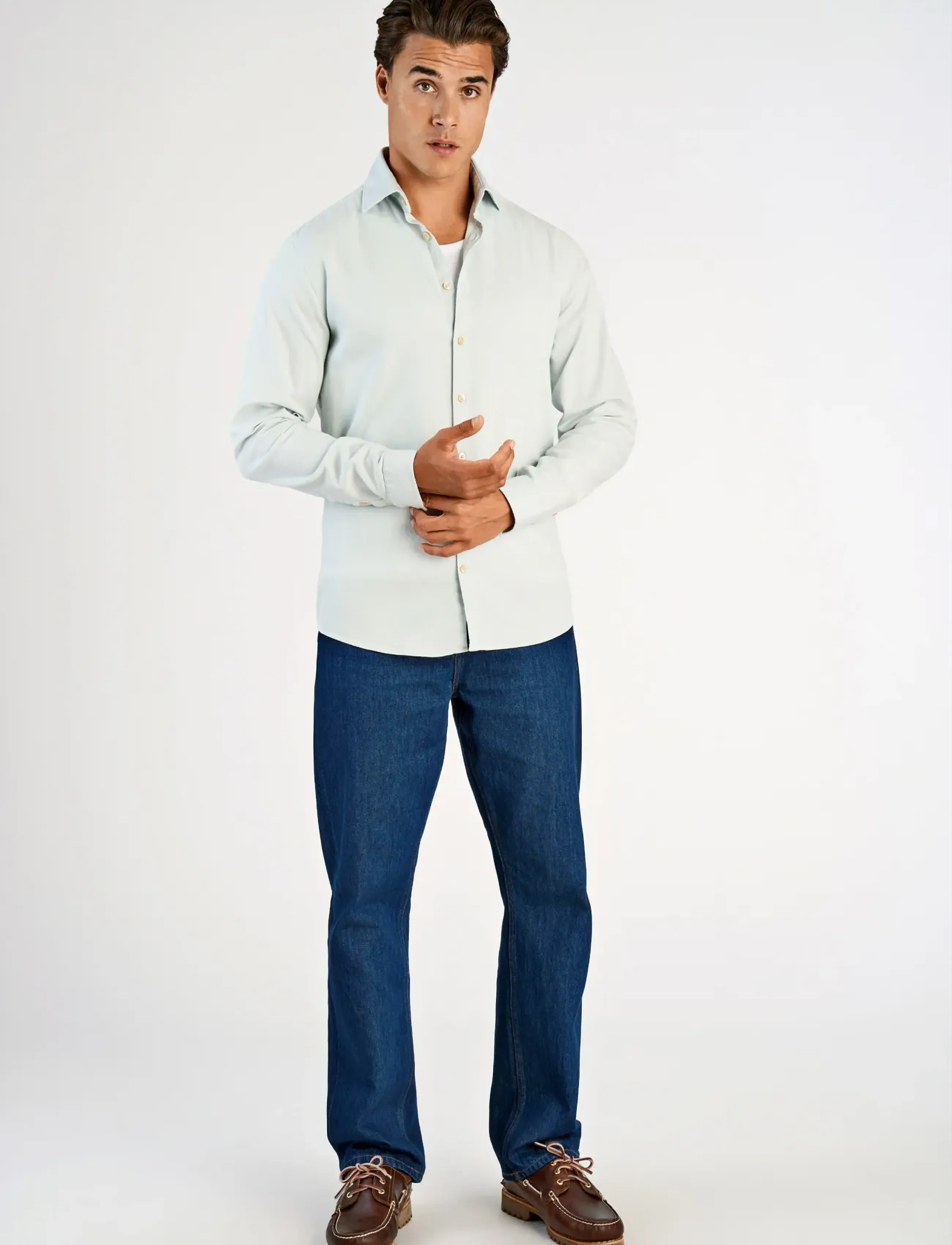 Lindbergh Soft Indigo Stretch Shirt L/S, XXL, Green, Skjorter > Denim-Skjorter, Herre