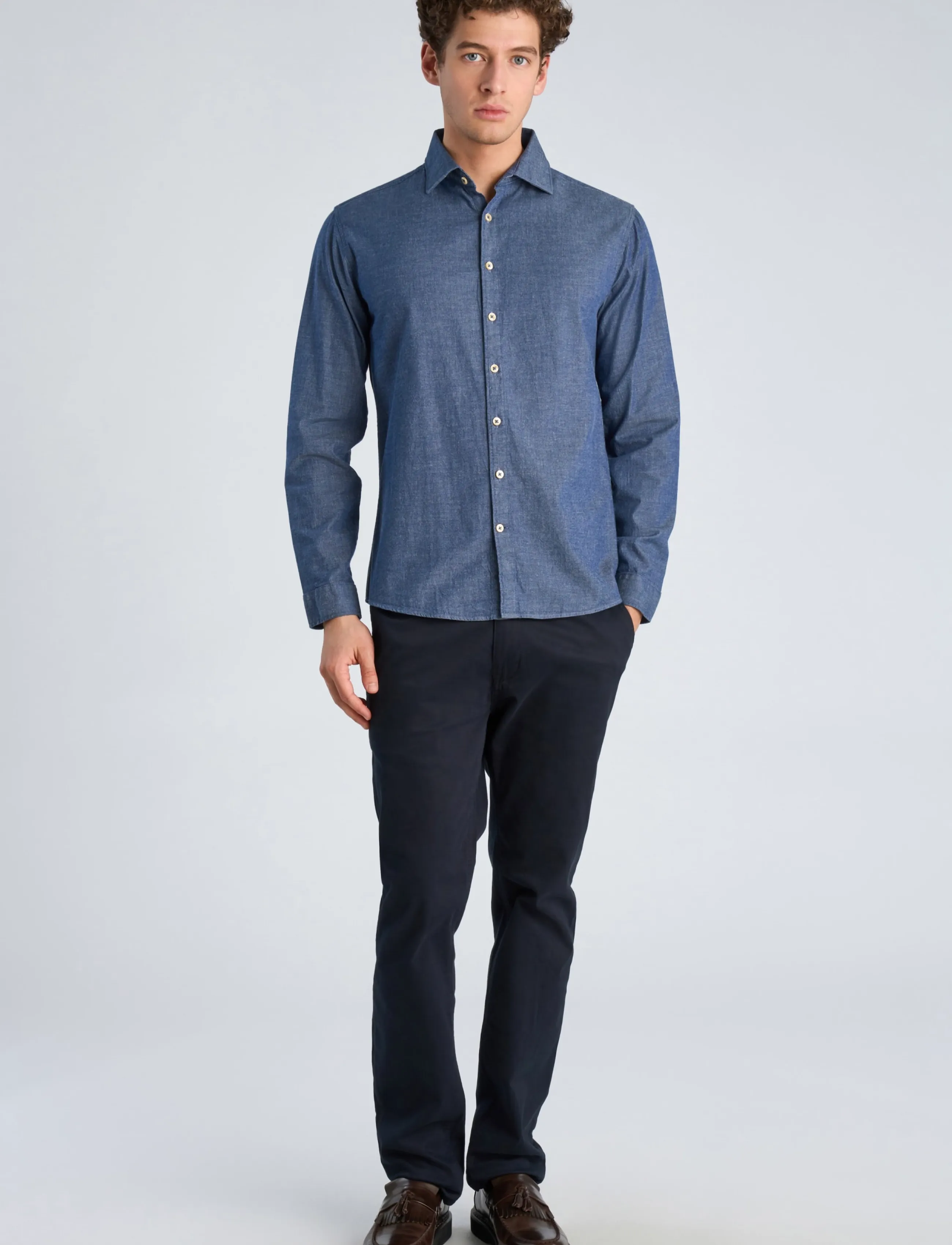 Lindbergh Soft indigo stretch shirt L/S - Lindbergh - MID BLUE / blue