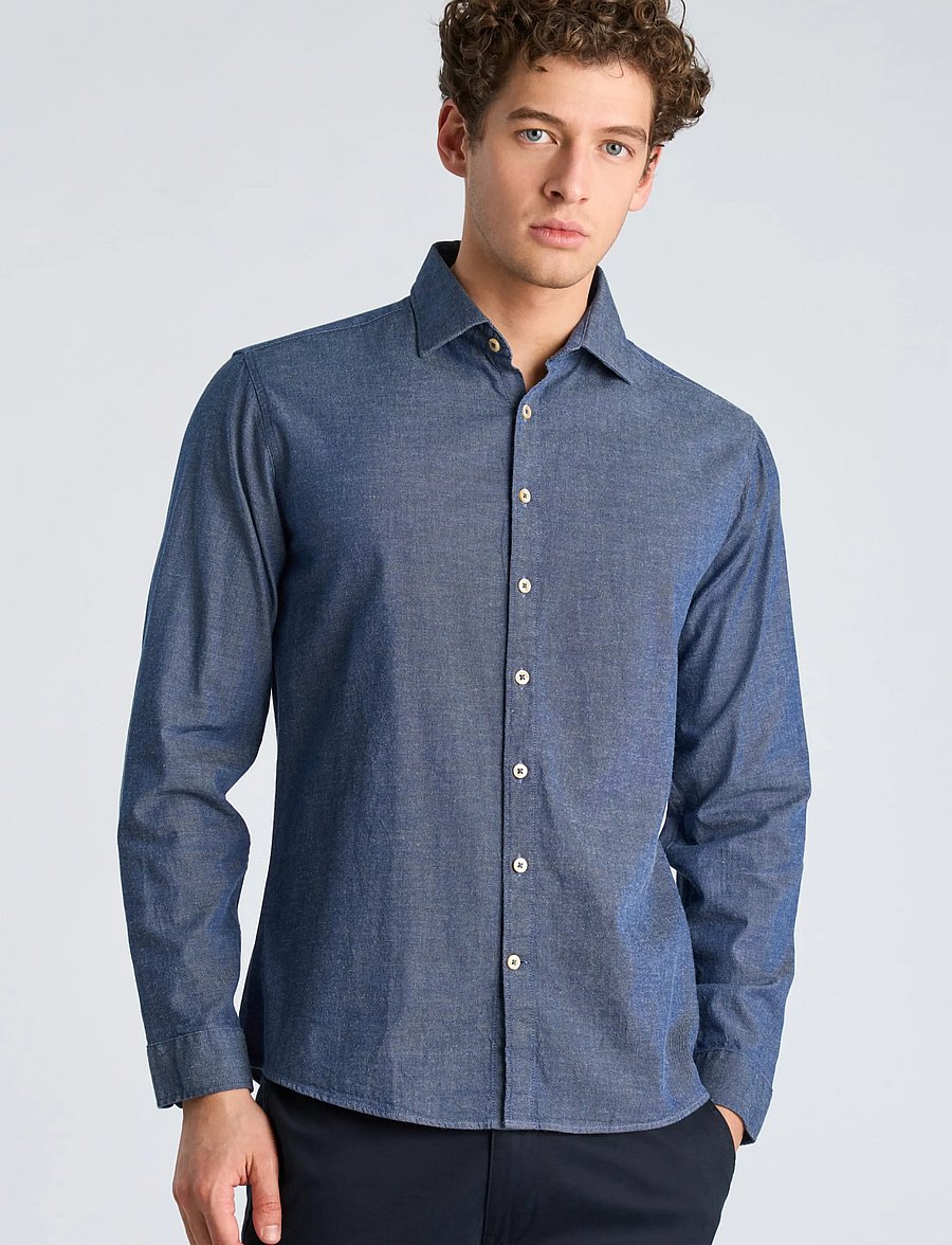 Lindbergh - Soft indigo stretch shirt L/S - freizeithemden - mid blue - 3