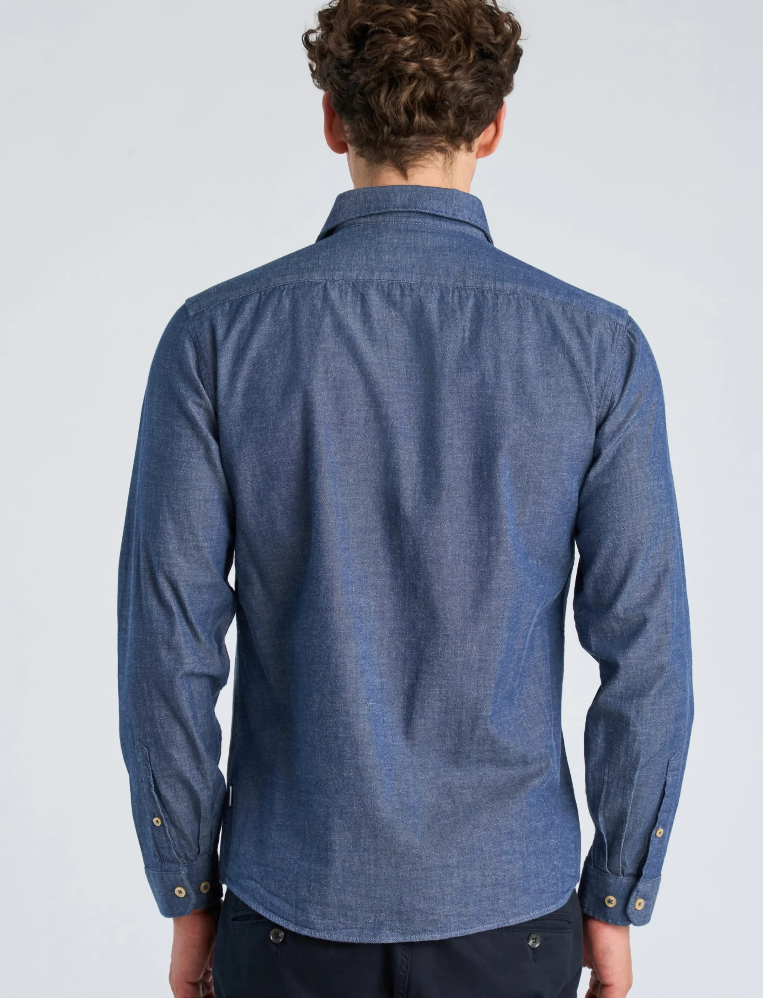 Lindbergh - Soft indigo stretch shirt L/S - casual skjortor - mid blue - 4