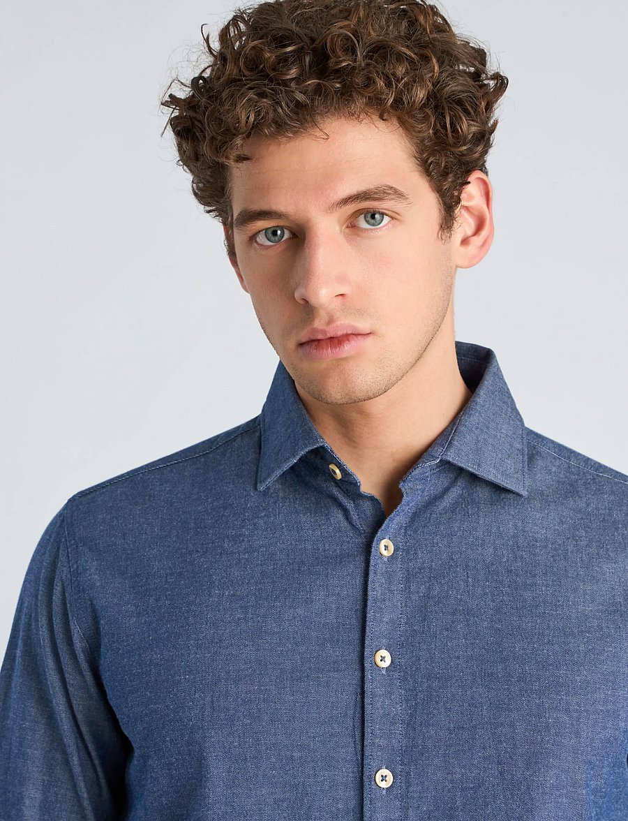 Lindbergh - Soft indigo stretch shirt L/S - freizeithemden - mid blue - 5