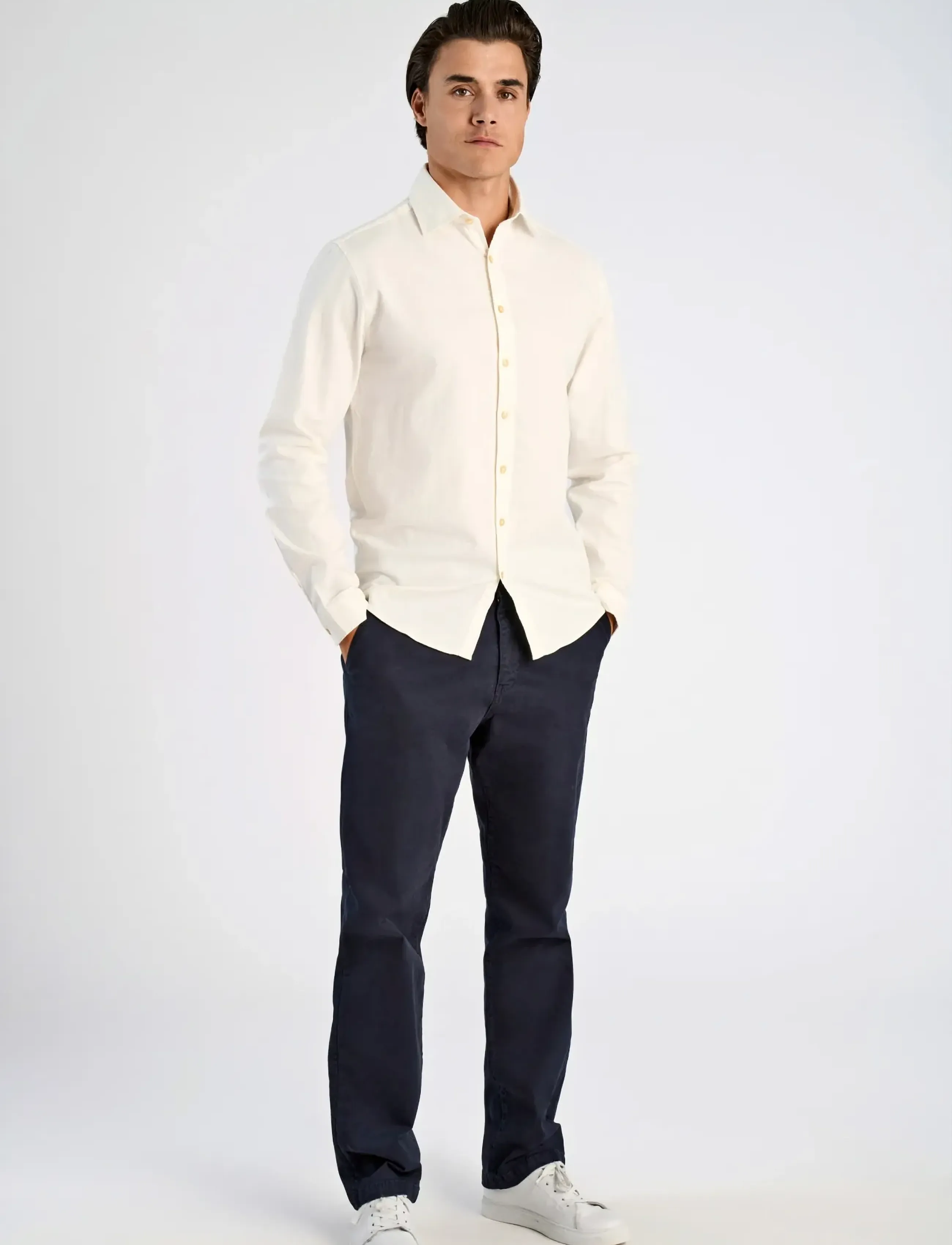 Lindbergh Soft indigo stretch shirt L/S - Casual skjorter - OFF WHITE / cream