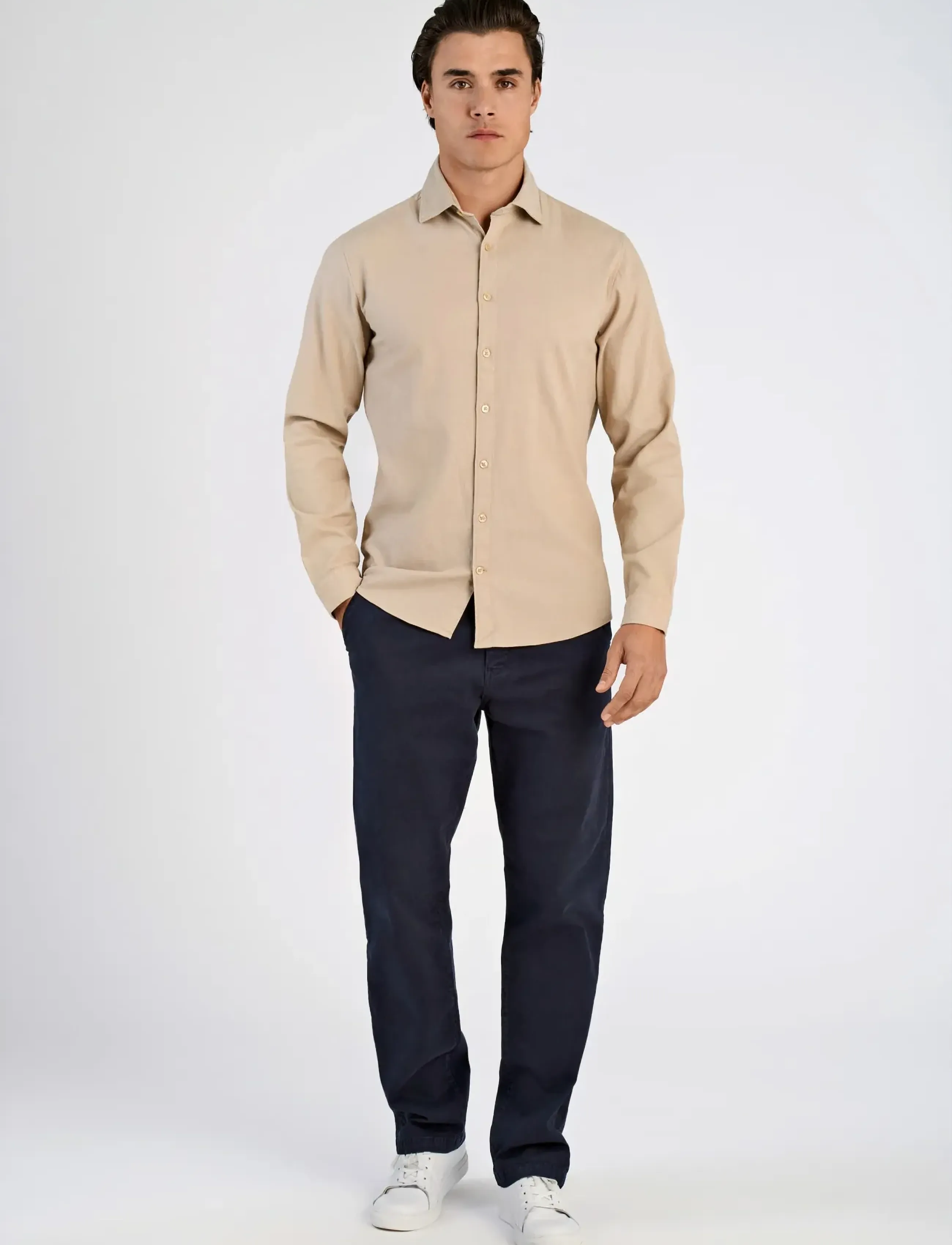 Lindbergh Soft indigo stretch shirt L/S - Hemden - SAND / beige