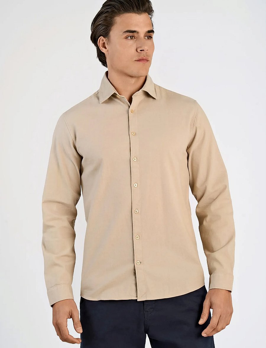 Lindbergh - Soft indigo stretch shirt L/S - casual skjortor - sand - 3