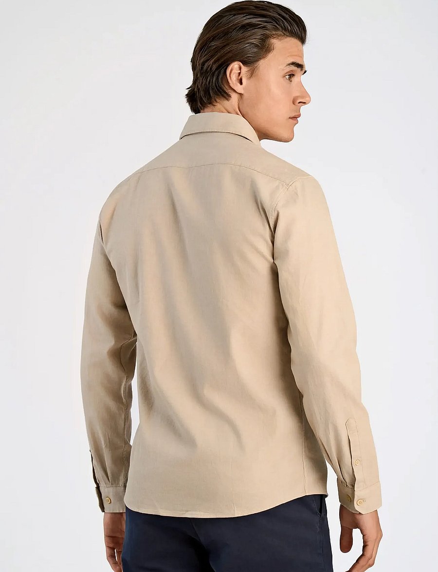 Lindbergh - Soft indigo stretch shirt L/S - casual skjortor - sand - 4