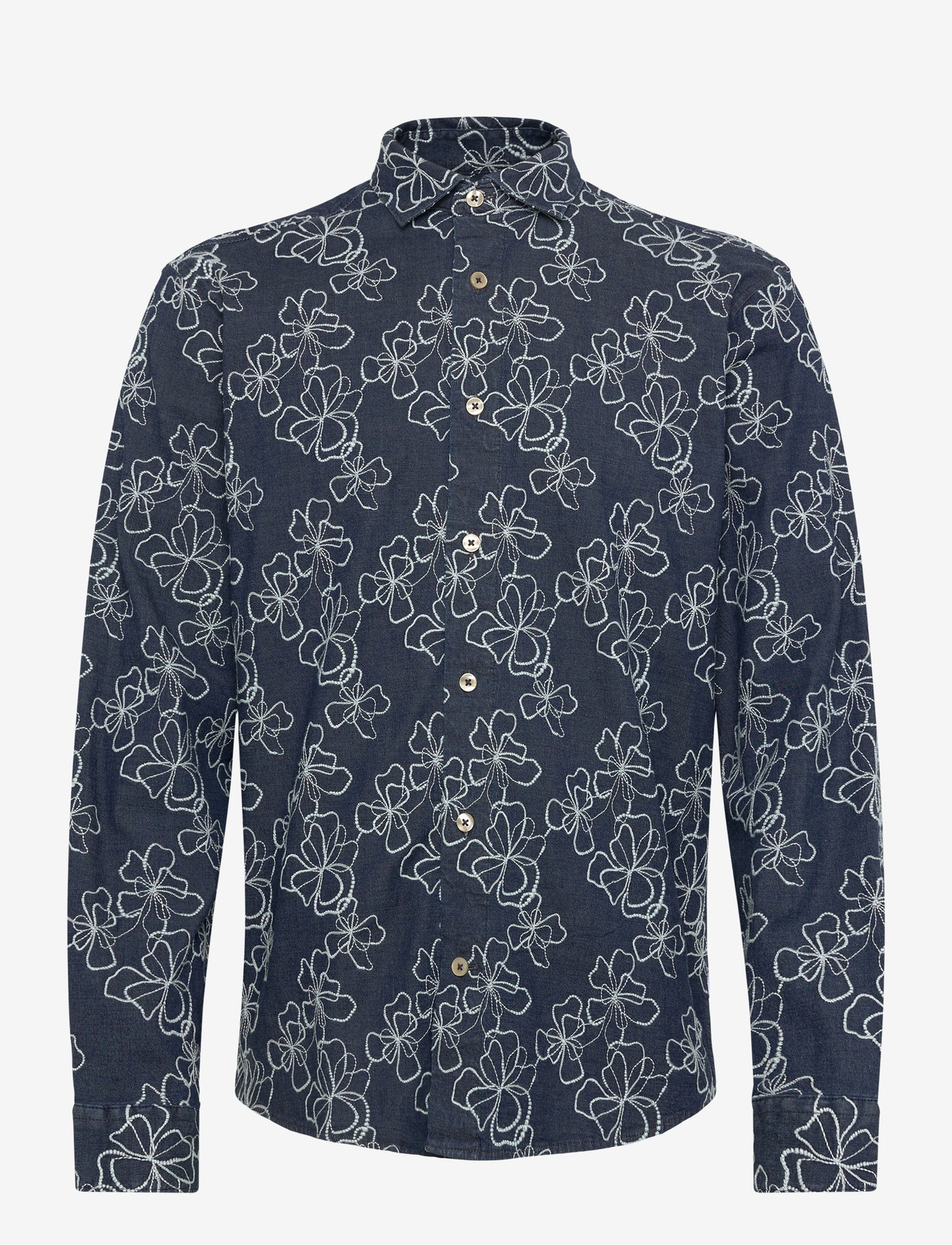 Lindbergh - Washed denim shirt w?. embroidery L - chemises à motifs - dk blue - 1