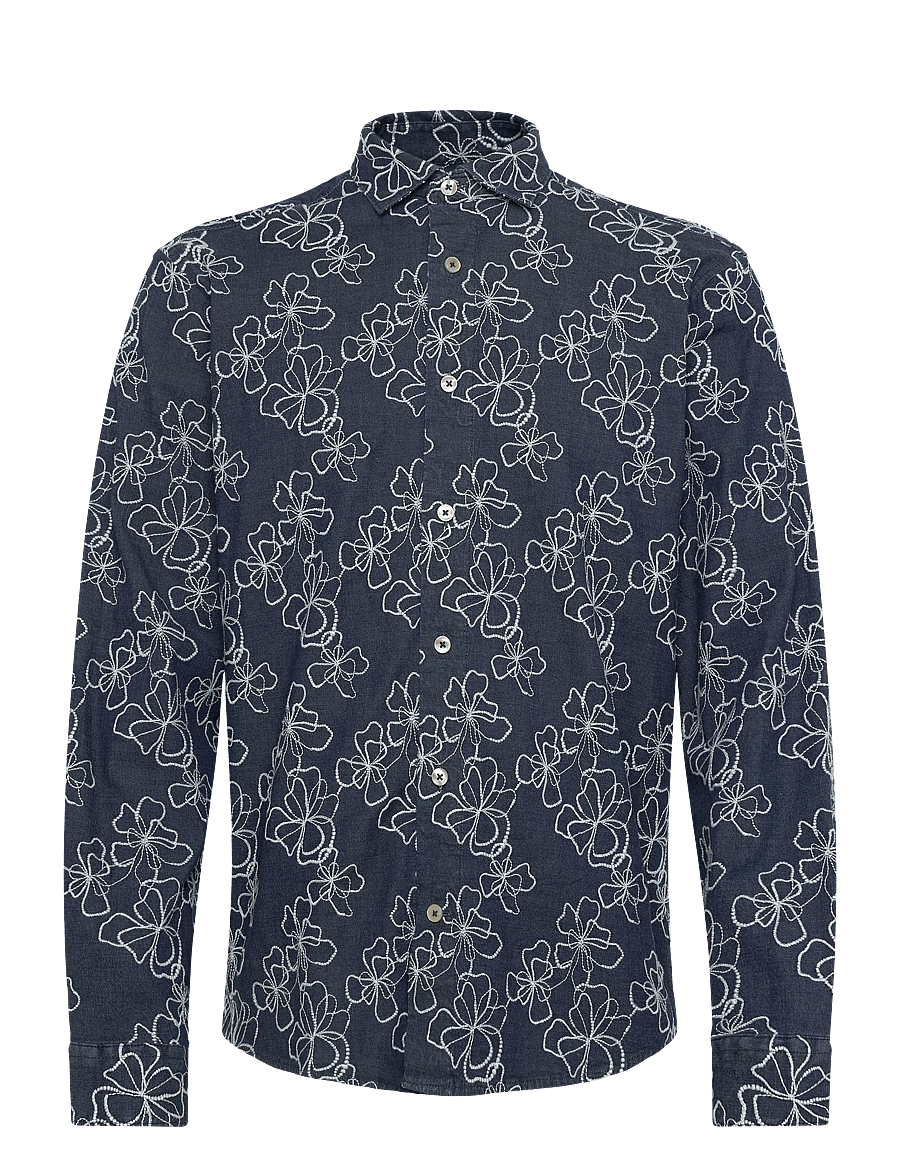 Lindbergh - Washed denim shirt w?. embroidery L - gemusterte hemden - dk blue - 1