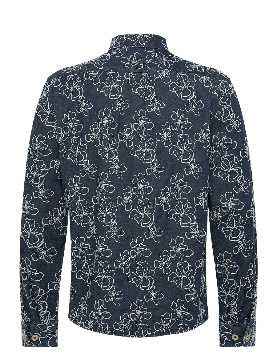 Lindbergh - Washed denim shirt w?. embroidery L - gemusterte hemden - dk blue - 2