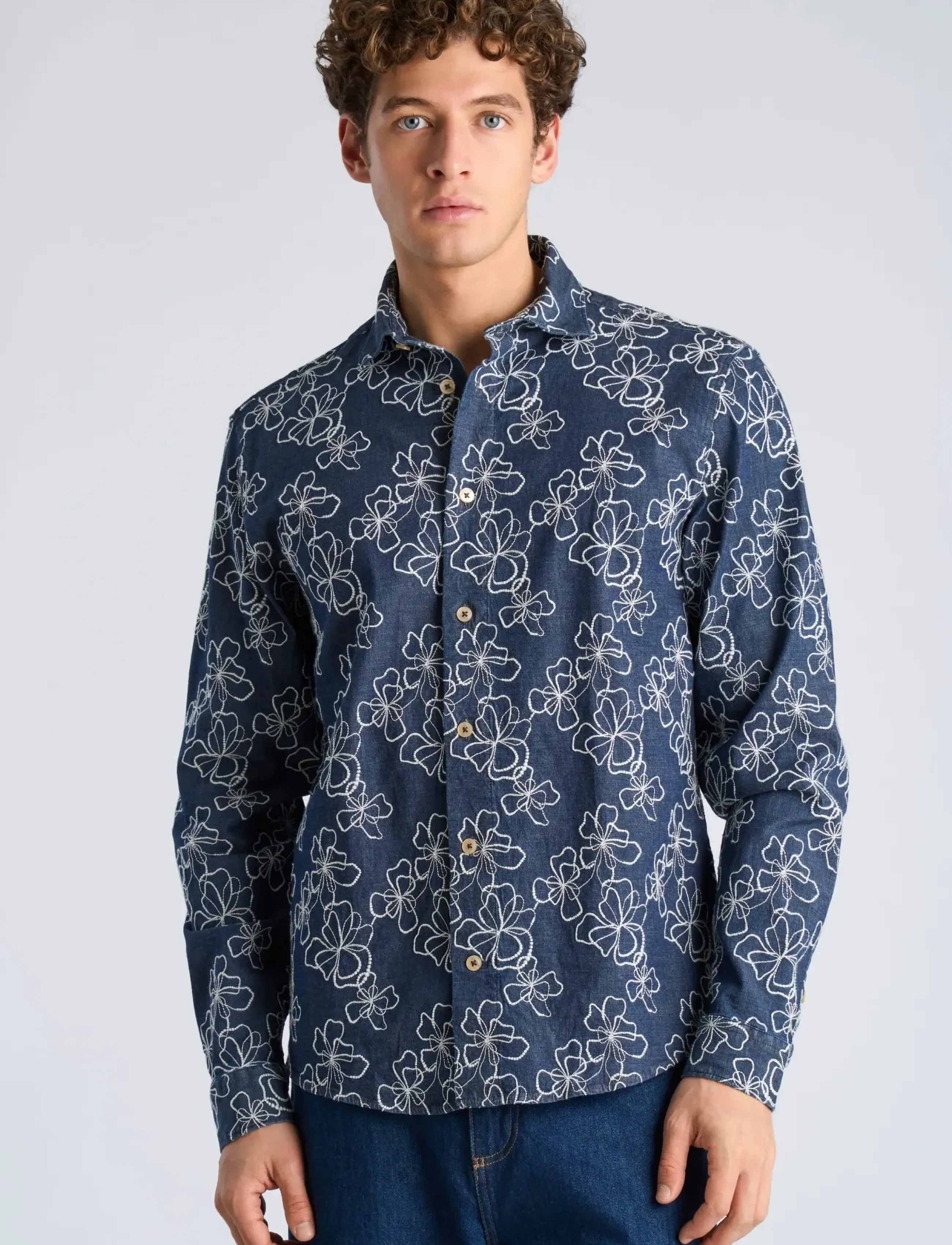 Lindbergh - Washed denim shirt w?. embroidery L - hemden mit muster - dk blue - 3