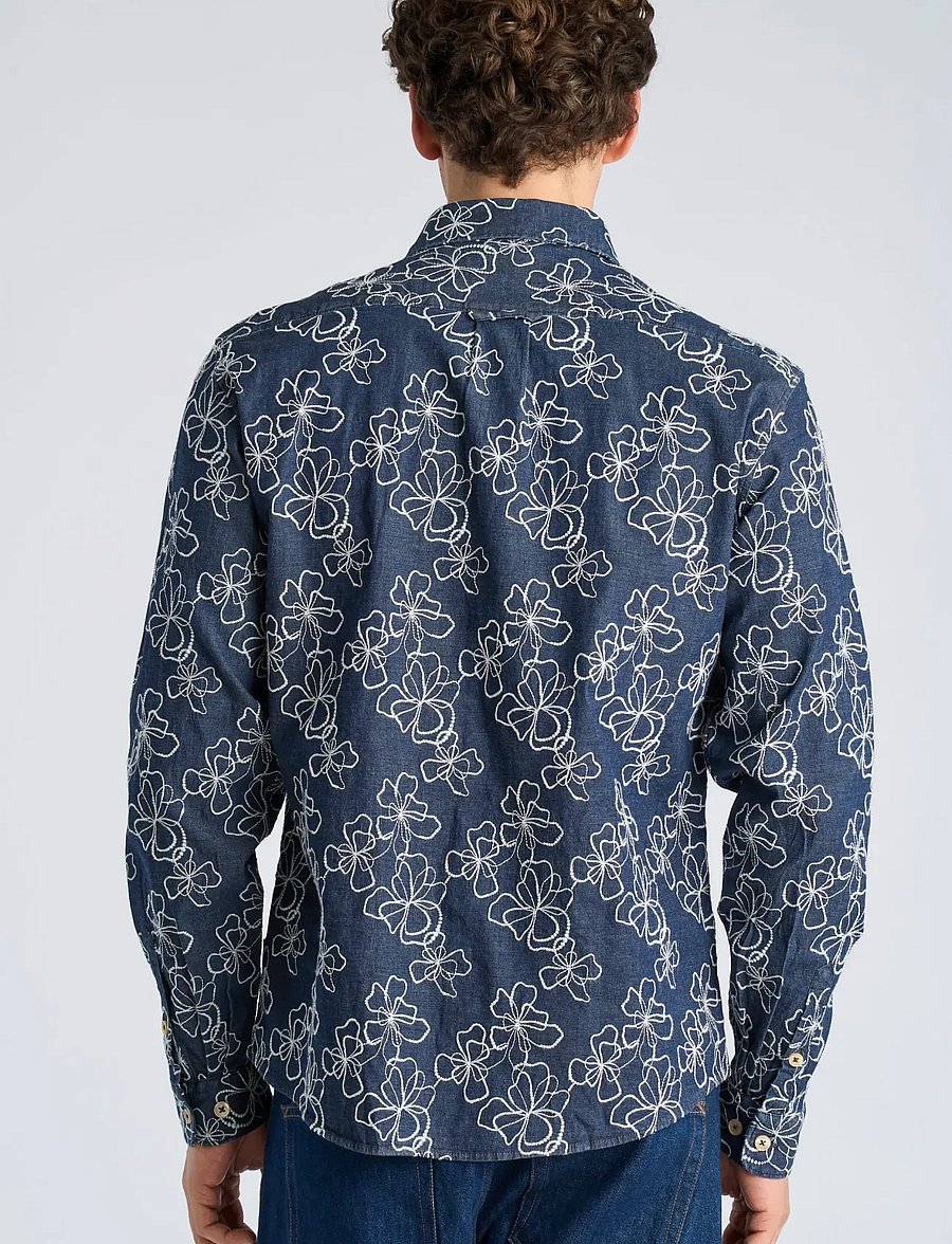 Lindbergh - Washed denim shirt w?. embroidery L - gemusterte hemden - dk blue - 4