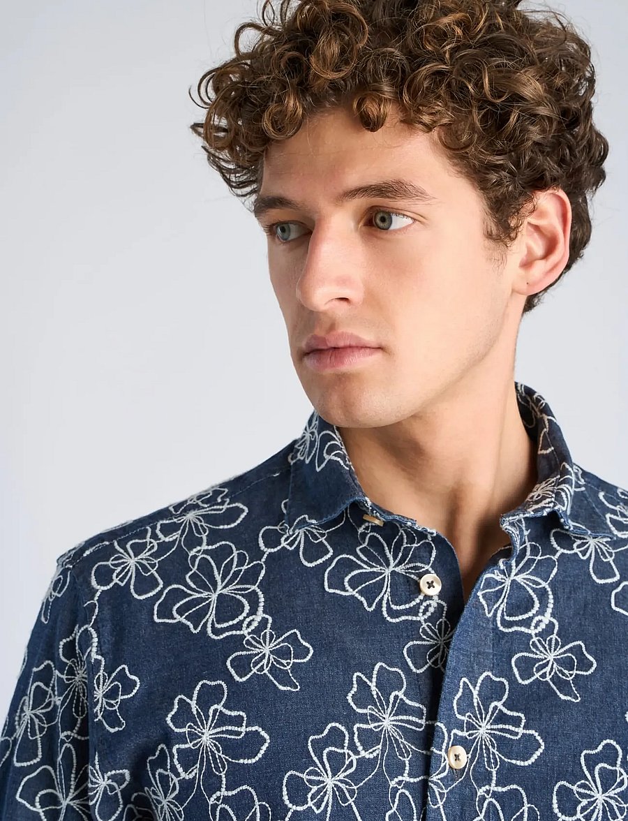 Lindbergh - Washed denim shirt w?. embroidery L - gemusterte hemden - dk blue - 5