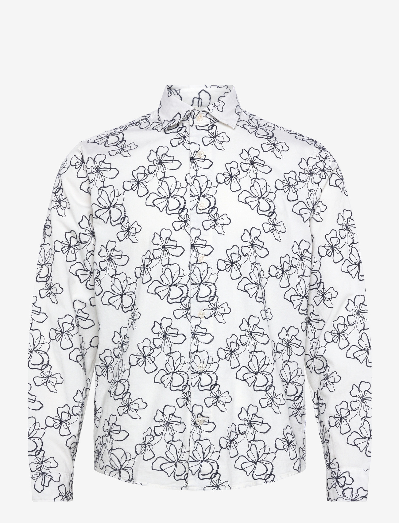 Lindbergh - Washed denim shirt w?. embroidery L - mønstrede skjorter - off white - 1