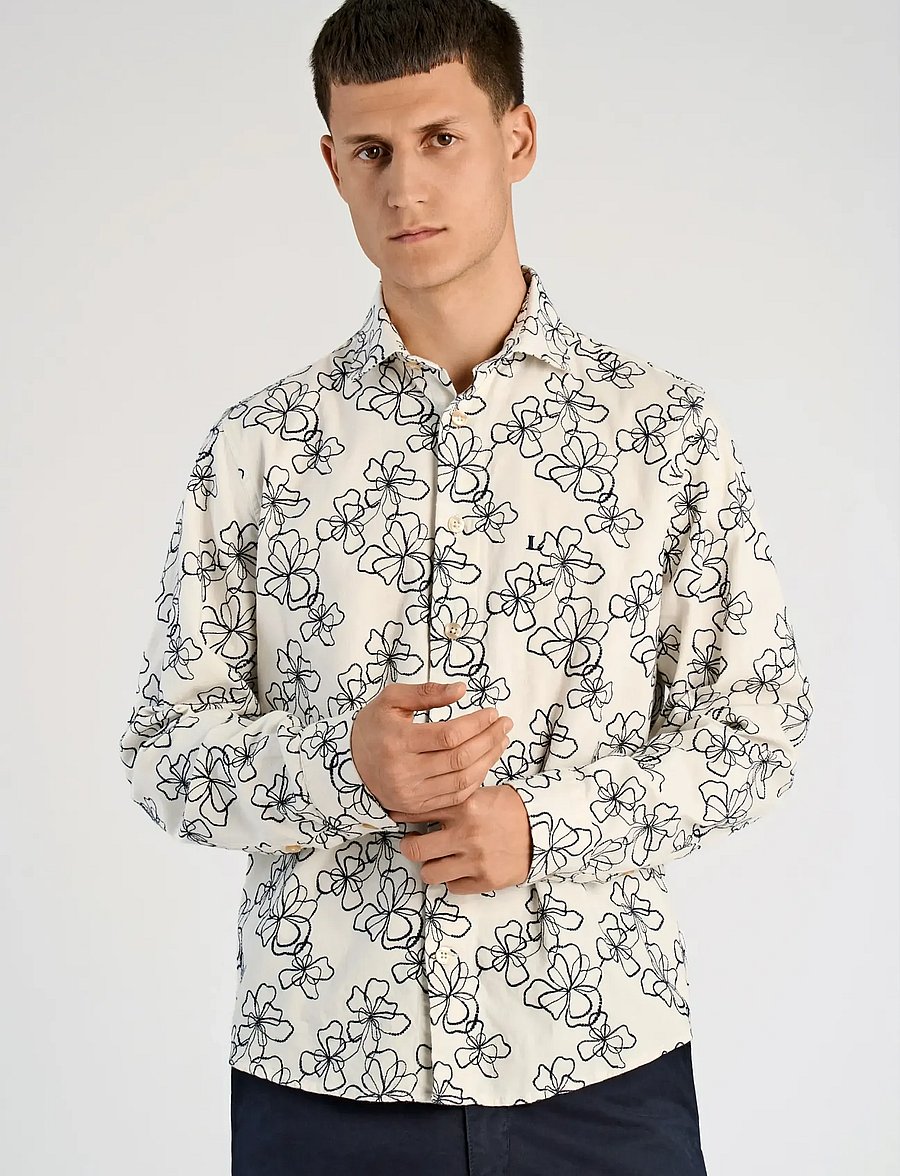 Lindbergh - Washed denim shirt w?. embroidery L - raštuoti marškiniai - off white - 3