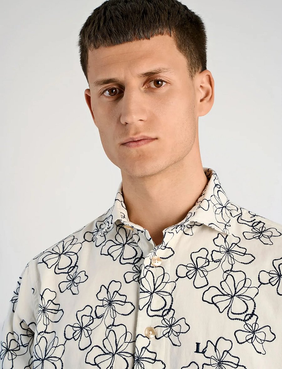Lindbergh - Washed denim shirt w?. embroidery L - raštuoti marškiniai - off white - 5