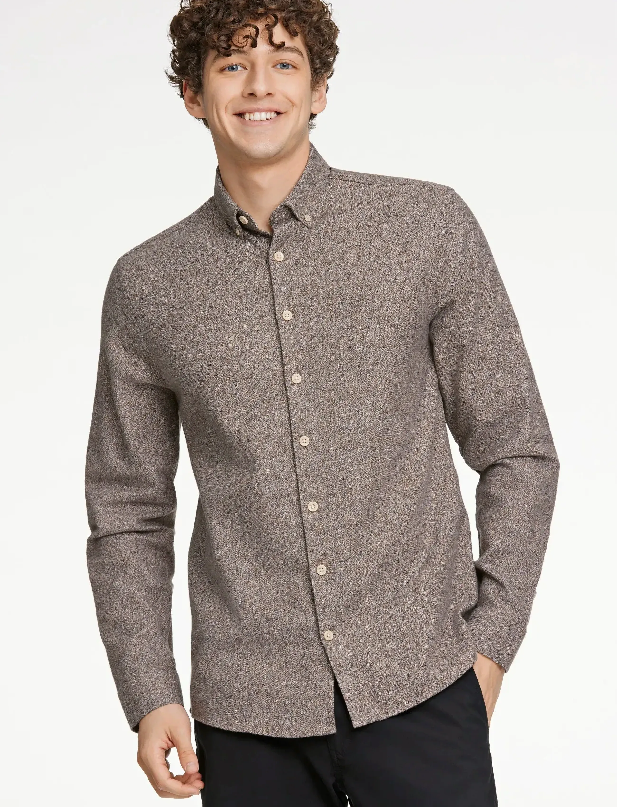 Lindbergh - Business casual shirt in twill - pidulikud särgid - brown - 5