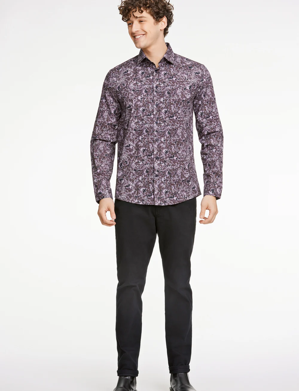 Lindbergh - AOP Floral shirt L/S - mustriga särgid - berry brown - 4