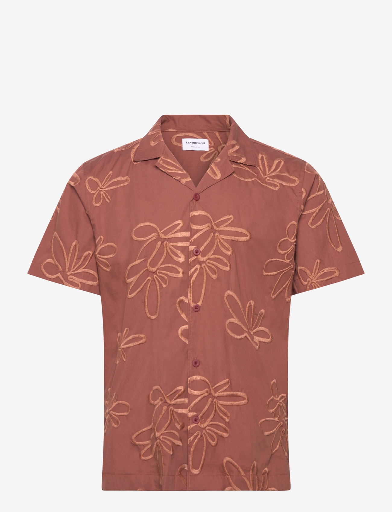Lindbergh - Embroidered cotton shirt S/S - marškiniai trumpomis rankovėmis - clay - 1