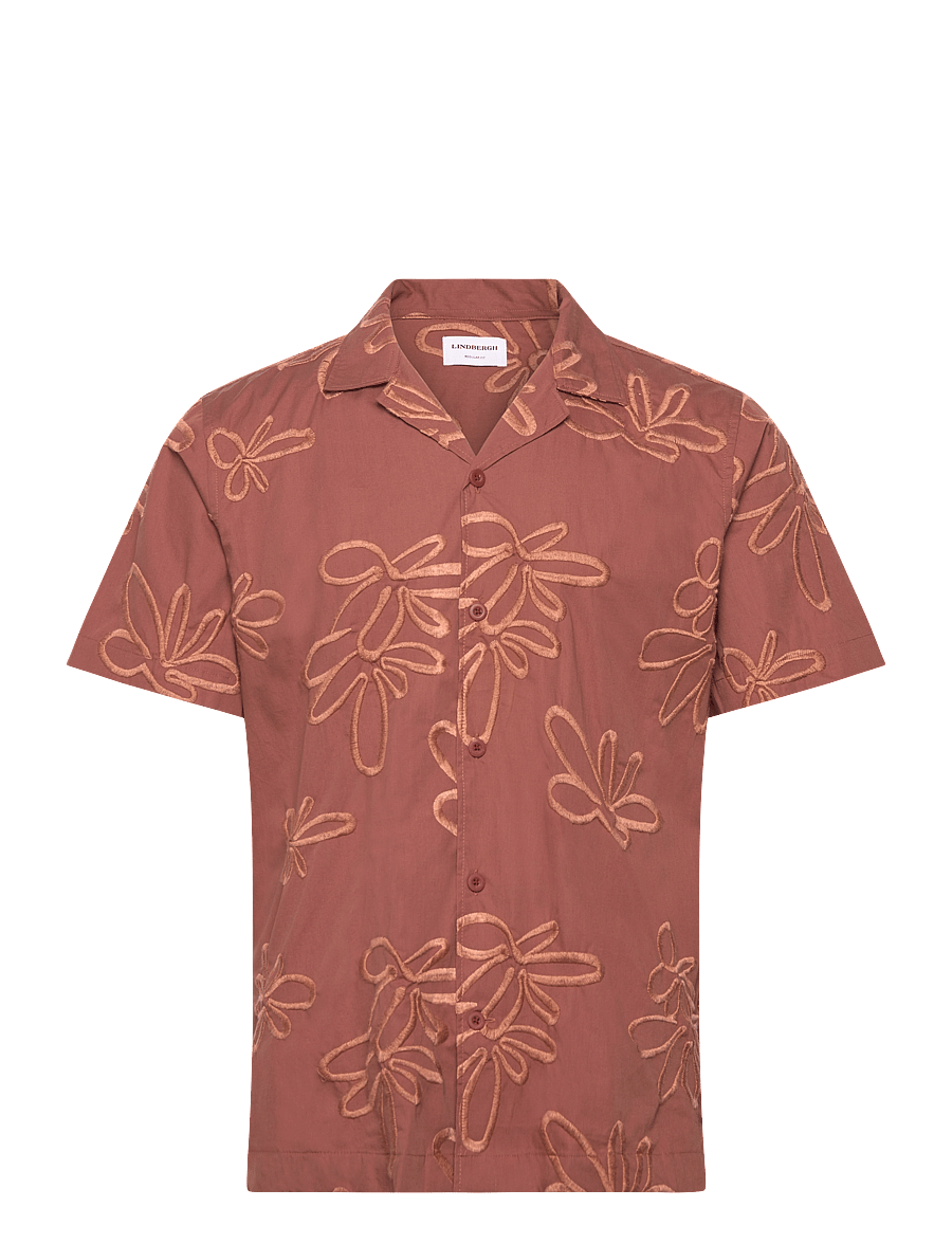 Lindbergh - Embroidered cotton shirt S/S - kurzarmhemden - clay - 1