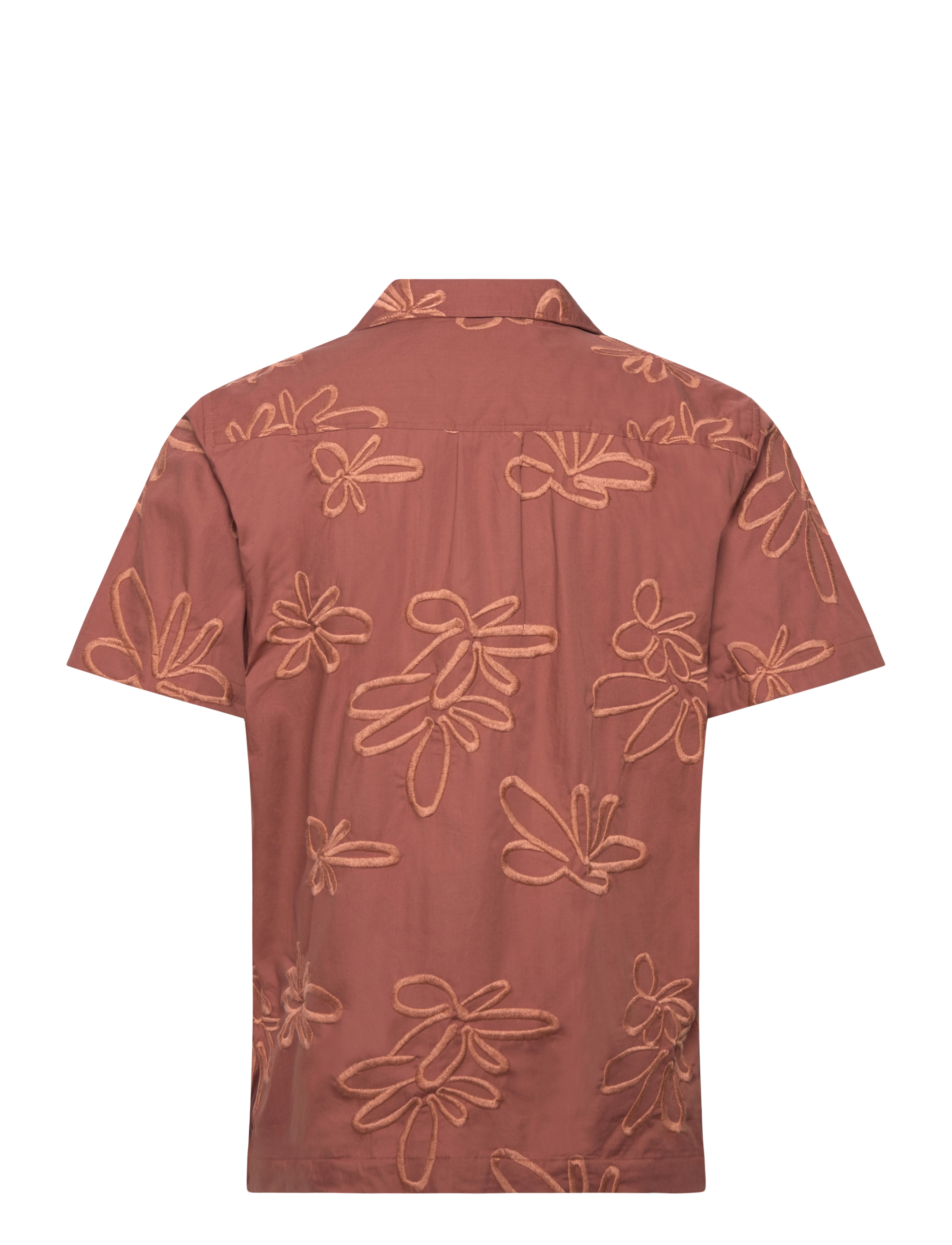 Lindbergh - Embroidered cotton shirt S/S - kortärmade skjortor - clay - 2